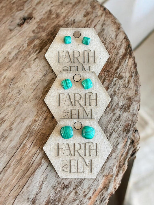 Malachite Cushion Studs - earthandelm