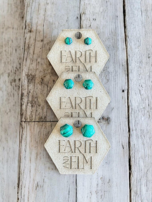 Malachite Hexagon Studs - earthandelm