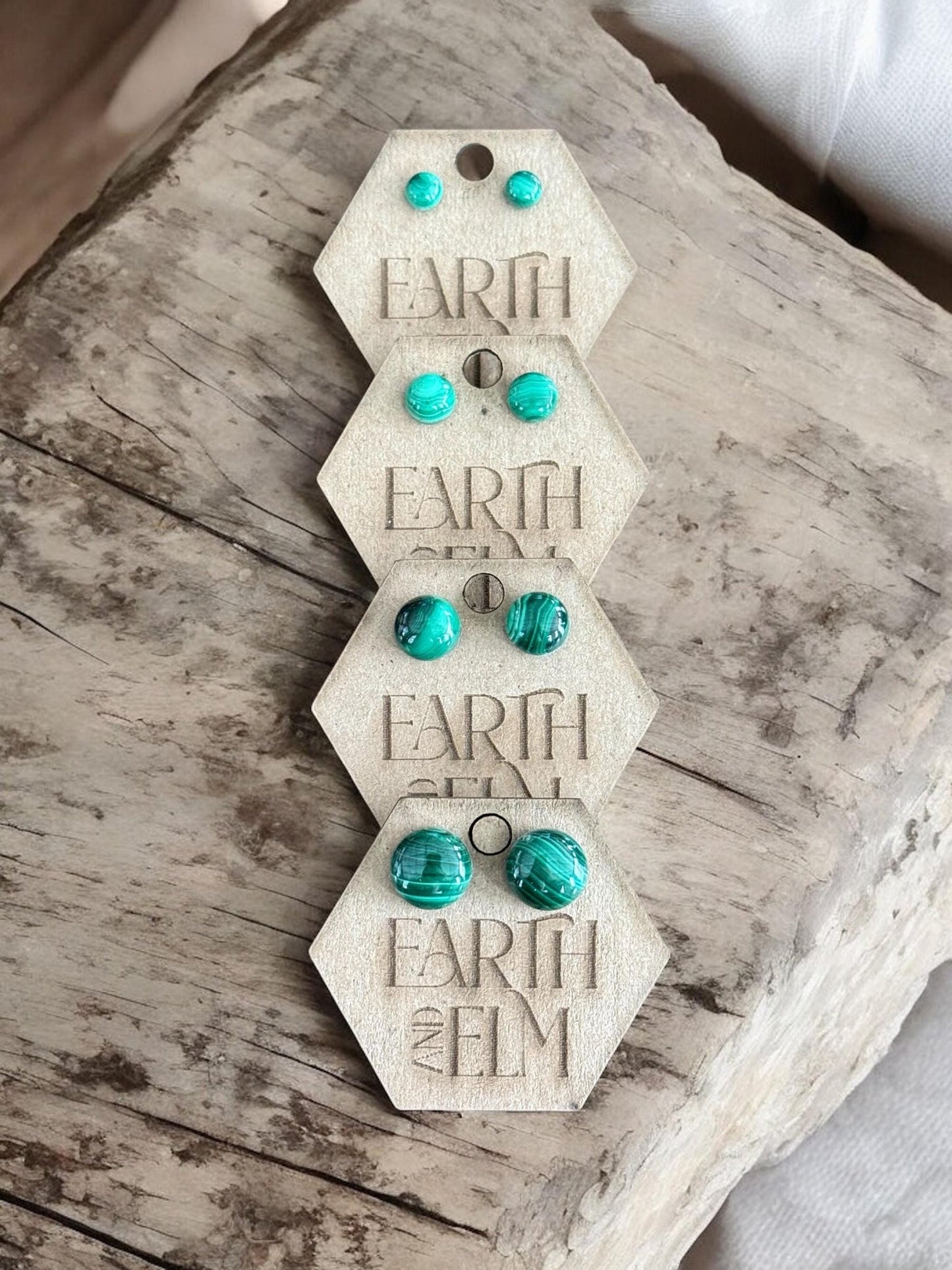 Malachite Round Studs - earthandelm