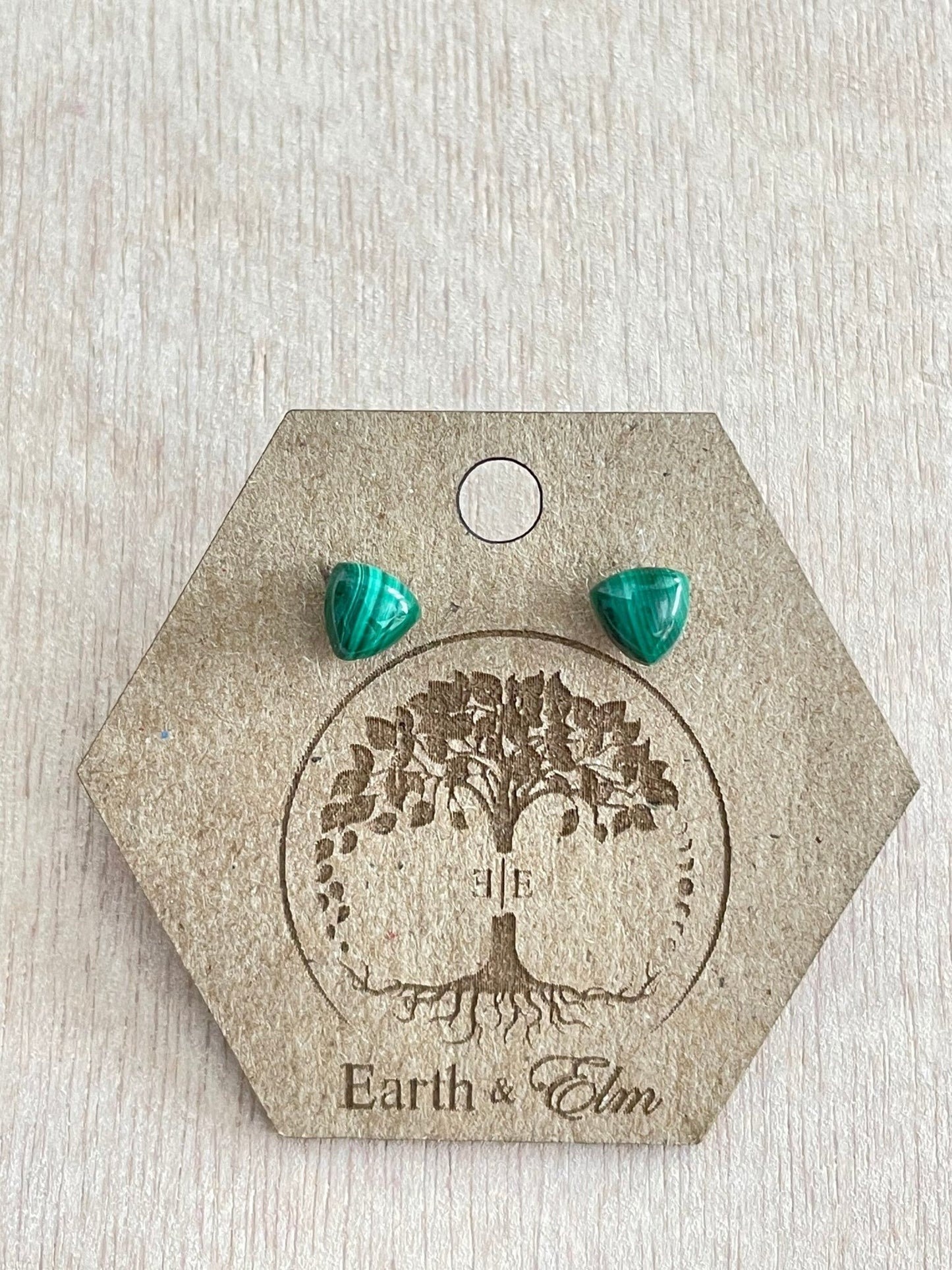 Malachite Trillion Studs - earthandelm
