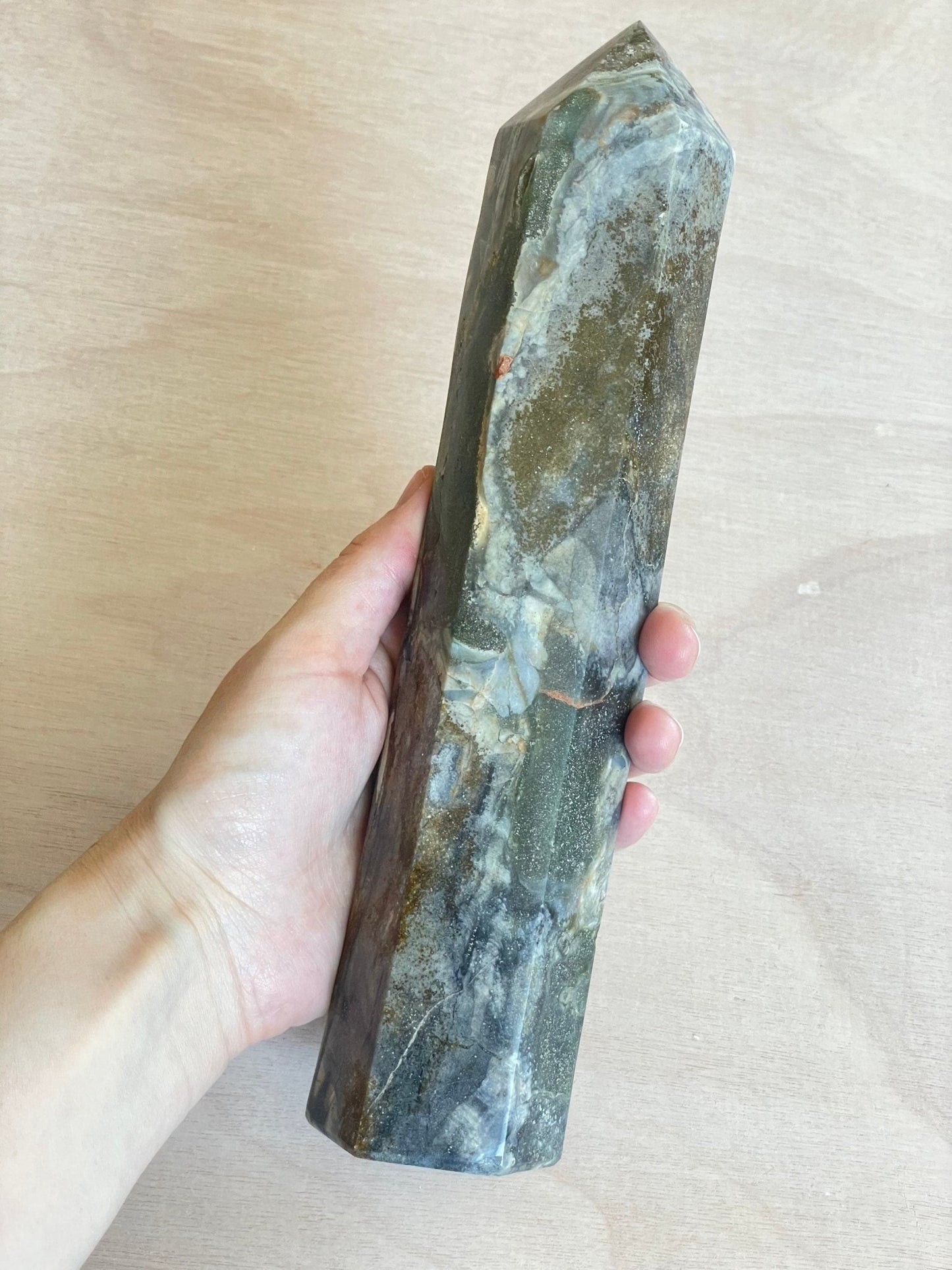 Massive Moss Agate Tower | XXL Moss Agate Point | Large Moss Agate Generator - earthandelm