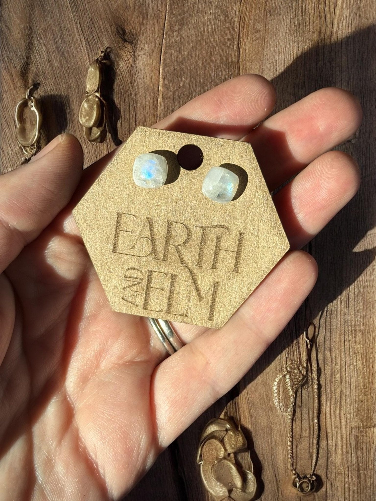 Moonstone Cushion Studs - earthandelm