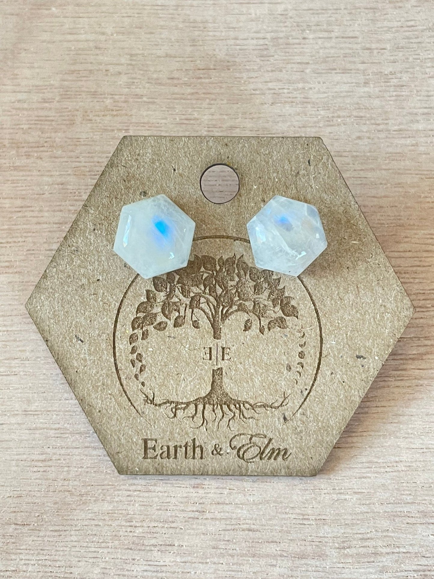 Moonstone Hexagon Cut Studs - earthandelm