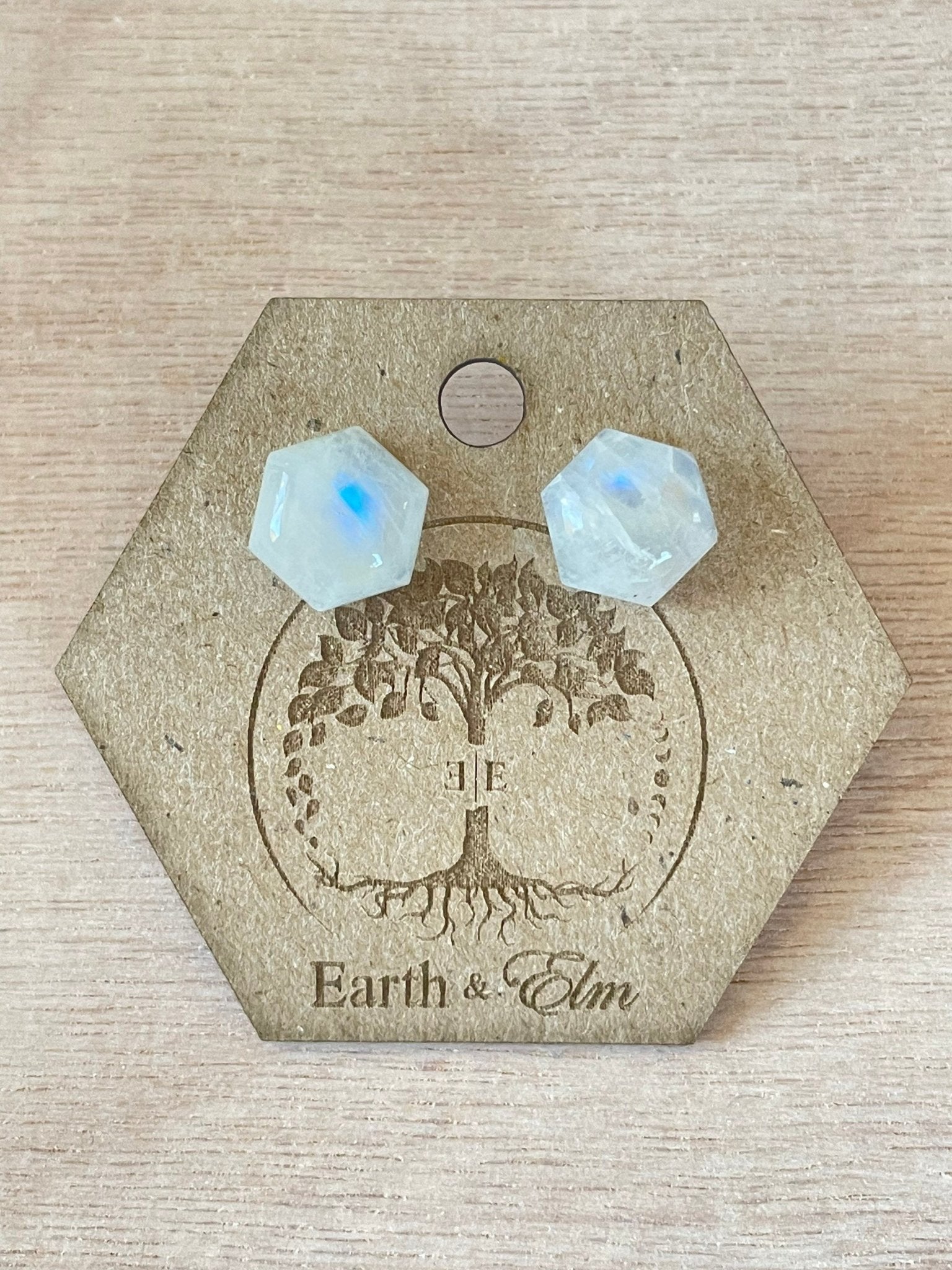 Moonstone Hexagon Cut Studs - earthandelm