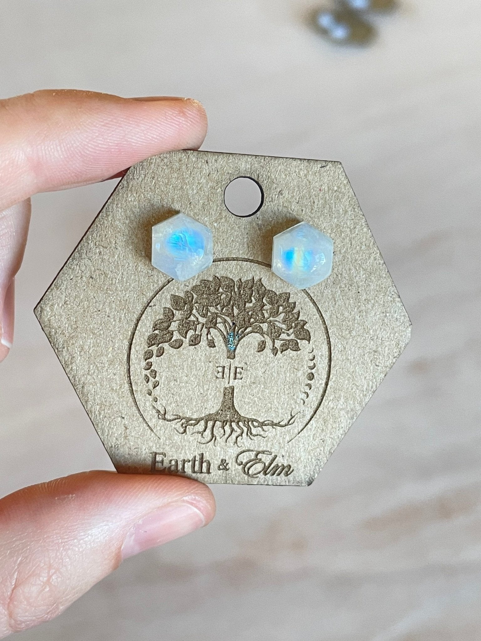 Moonstone Hexagon Cut Studs - earthandelm