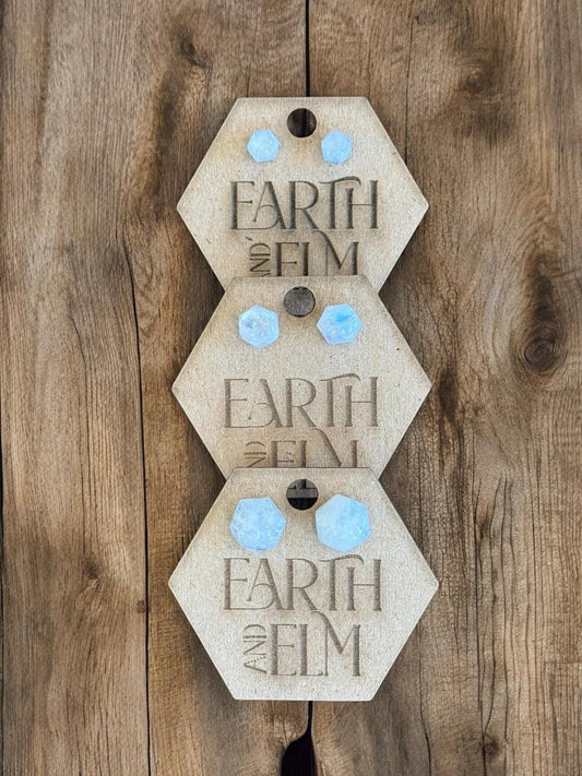 Moonstone Hexagon Cut Studs - earthandelm