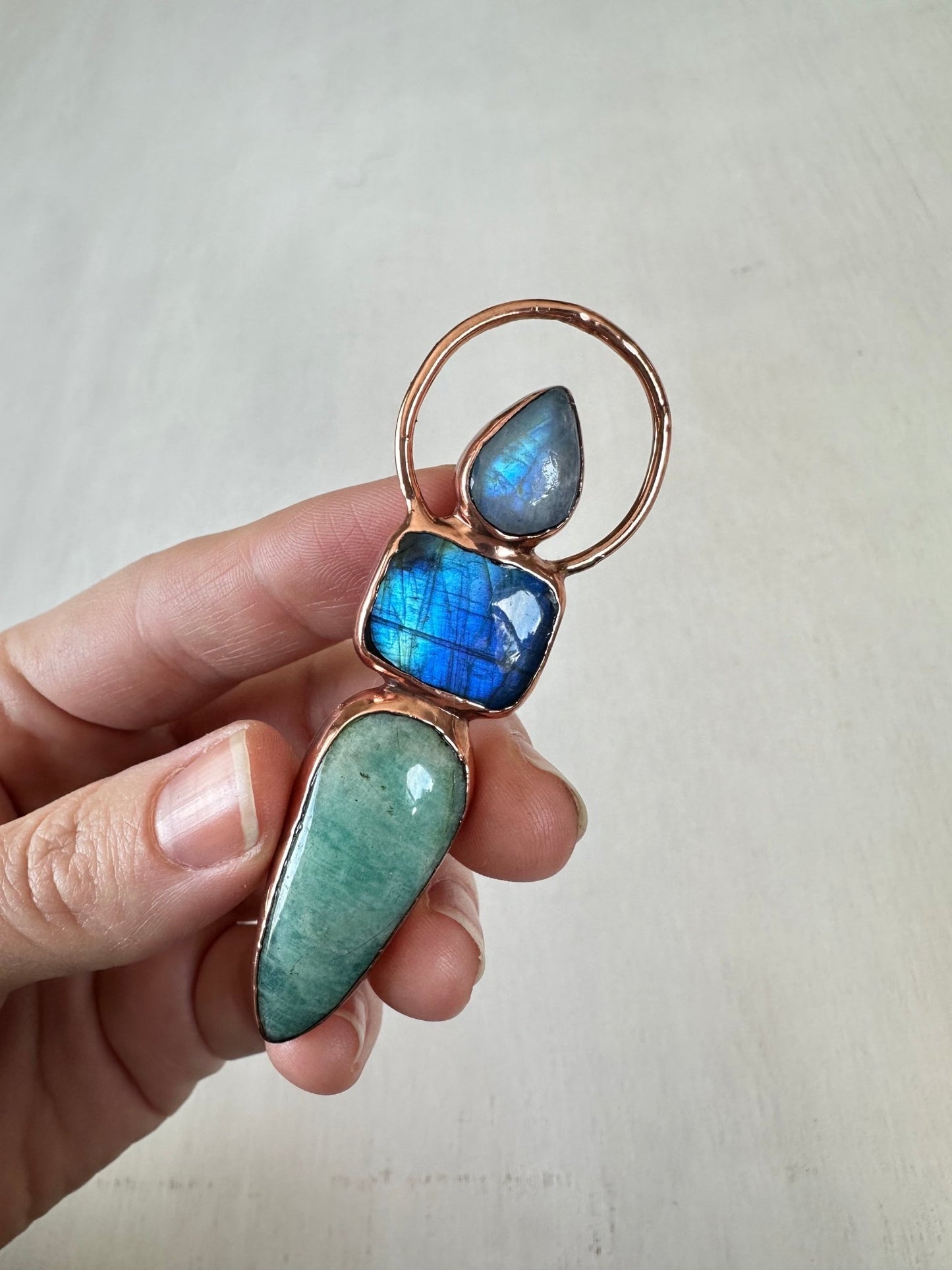 Moonstone, Labradorite and Amazonite Pendant - earthandelm