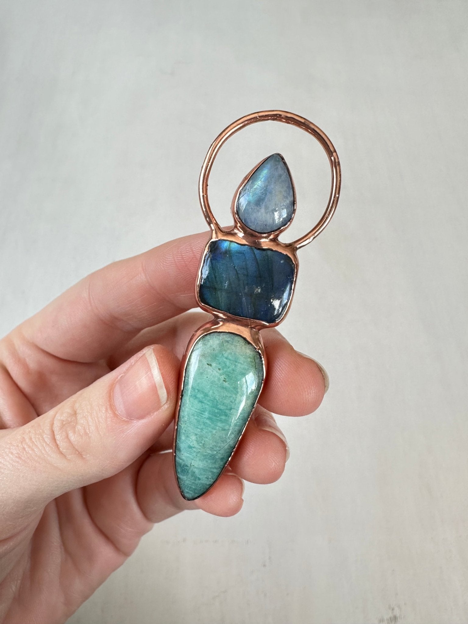 Moonstone, Labradorite and Amazonite Pendant - earthandelm