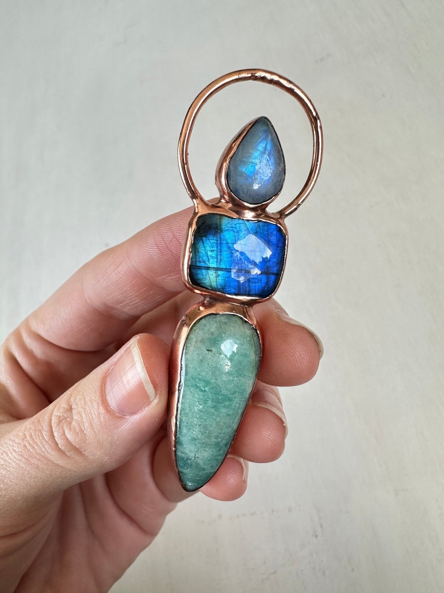 Moonstone, Labradorite and Amazonite Pendant - earthandelm