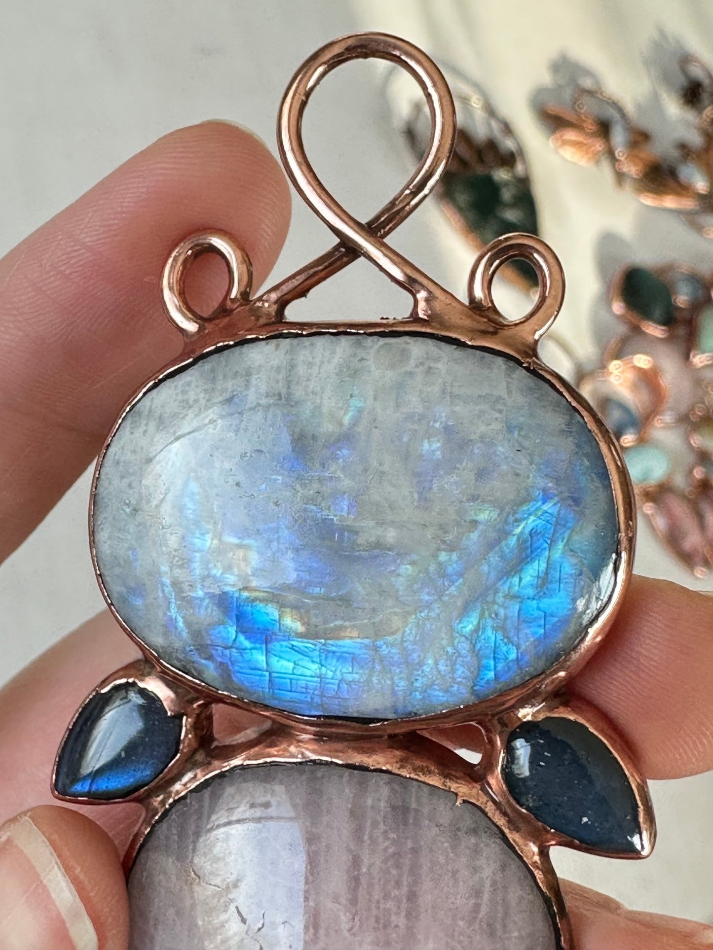 Moonstone, Rose Quartz & Labradorite Pendant - earthandelm