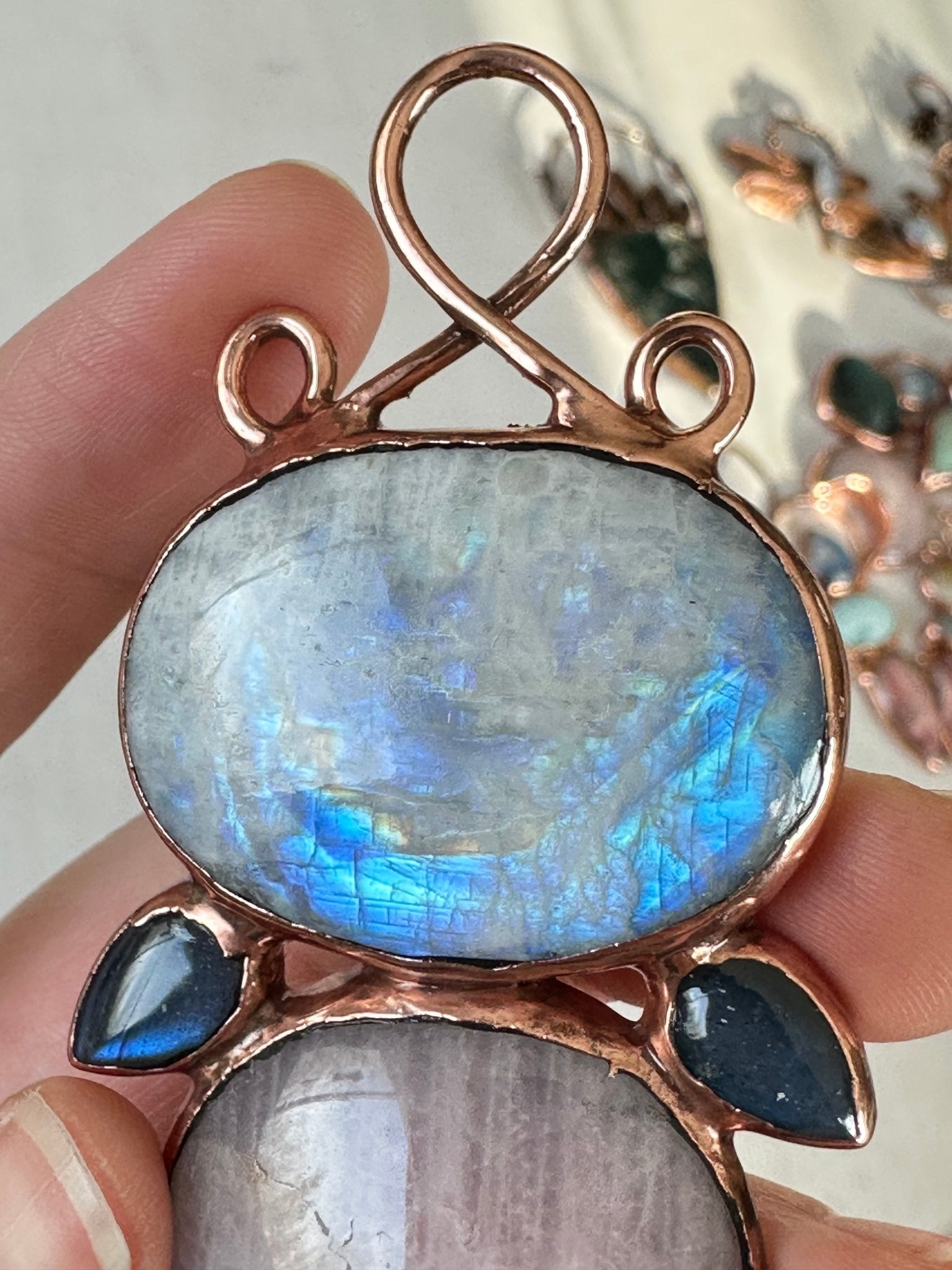Moonstone, Rose Quartz & Labradorite Pendant - earthandelm