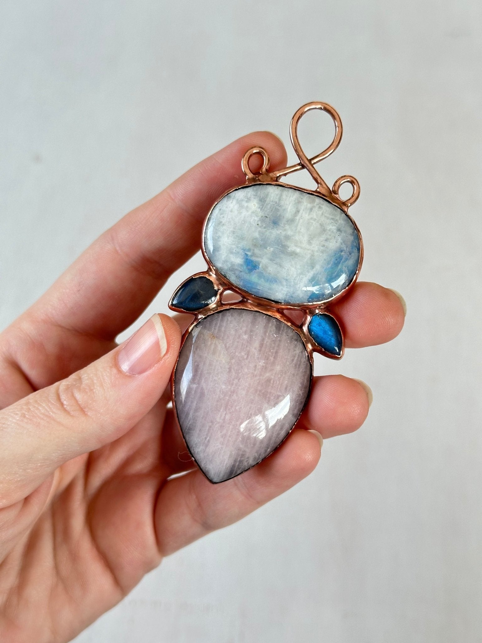 Moonstone, Rose Quartz & Labradorite Pendant - earthandelm