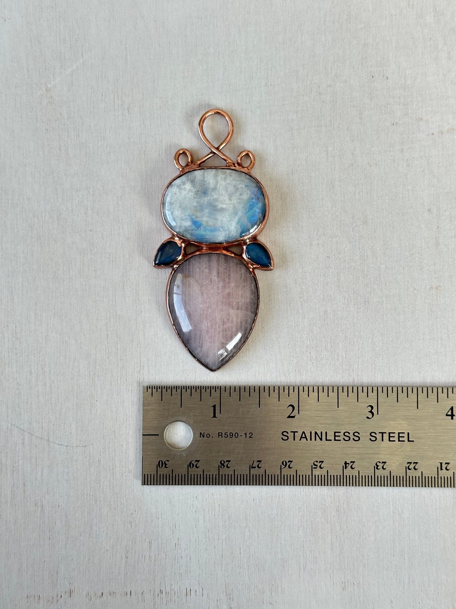 Moonstone, Rose Quartz & Labradorite Pendant - earthandelm