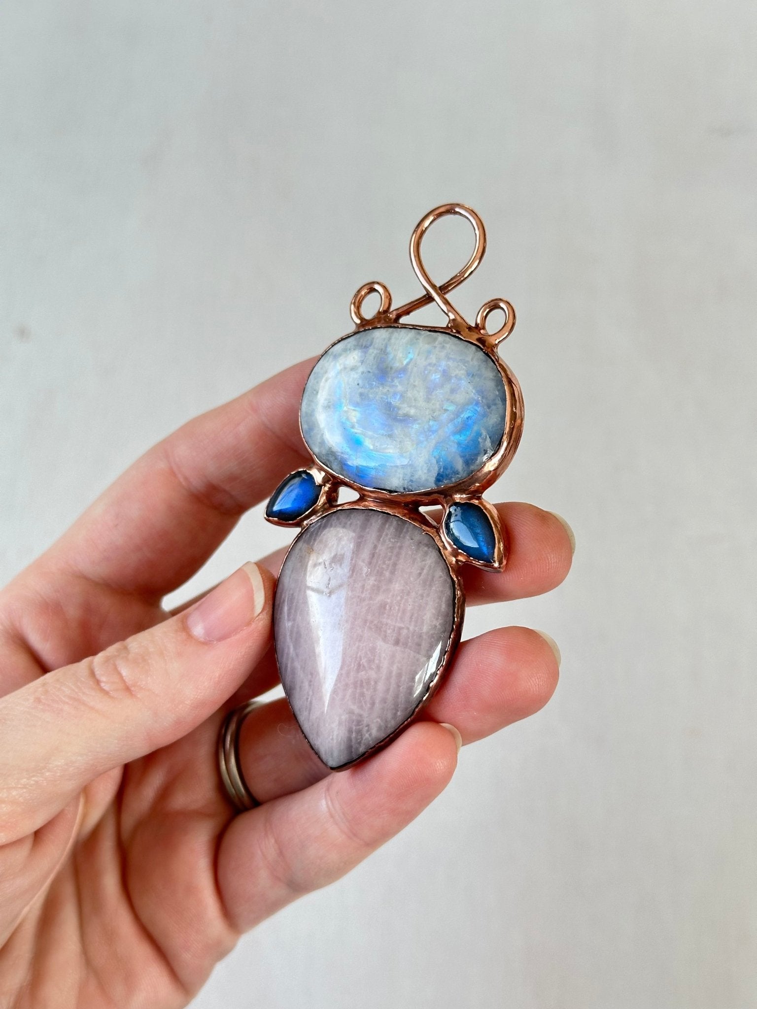 Moonstone, Rose Quartz & Labradorite Pendant - earthandelm