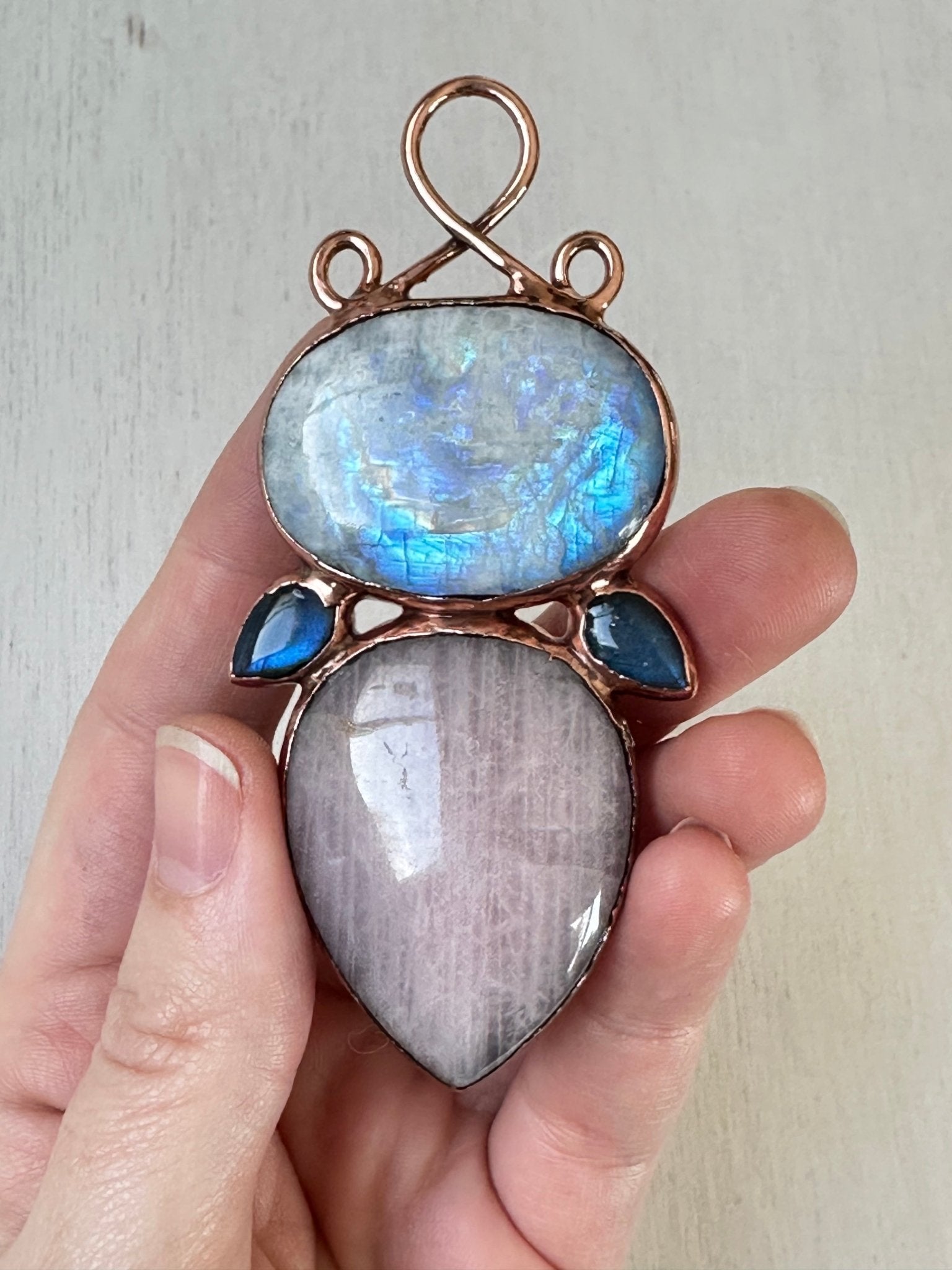 Moonstone, Rose Quartz & Labradorite Pendant - earthandelm