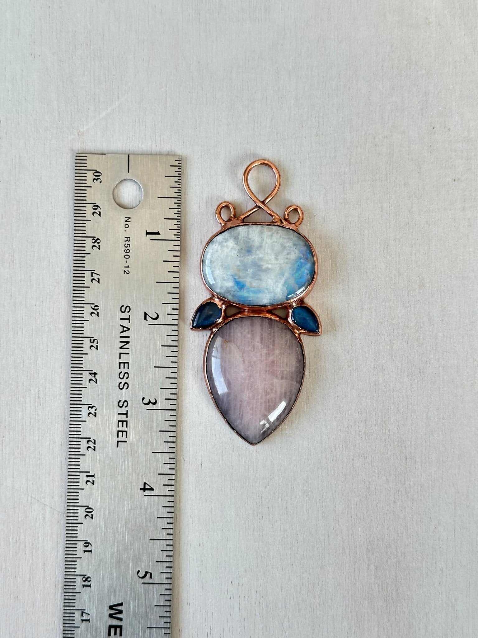 Moonstone, Rose Quartz & Labradorite Pendant - earthandelm
