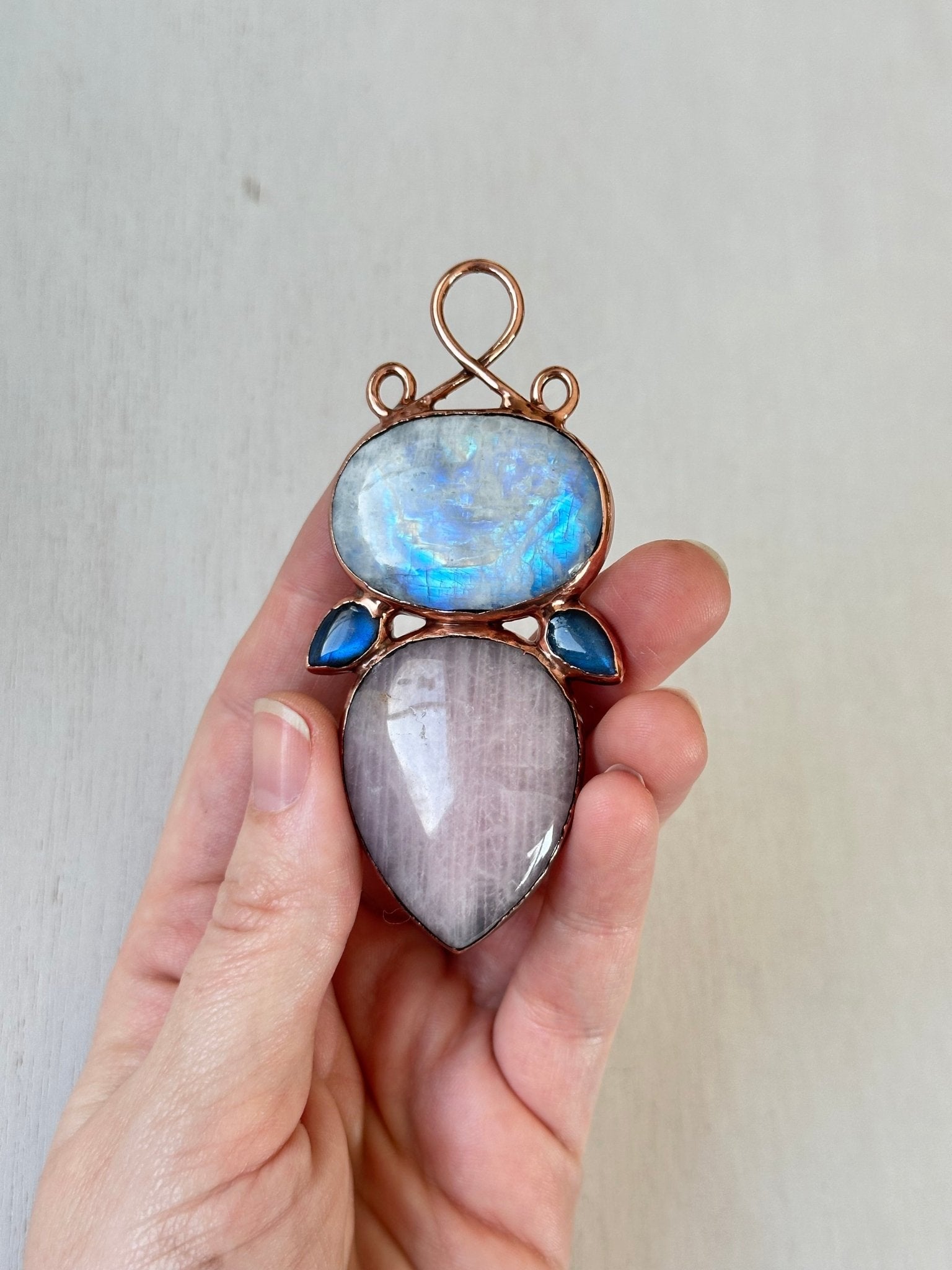 Moonstone, Rose Quartz & Labradorite Pendant - earthandelm