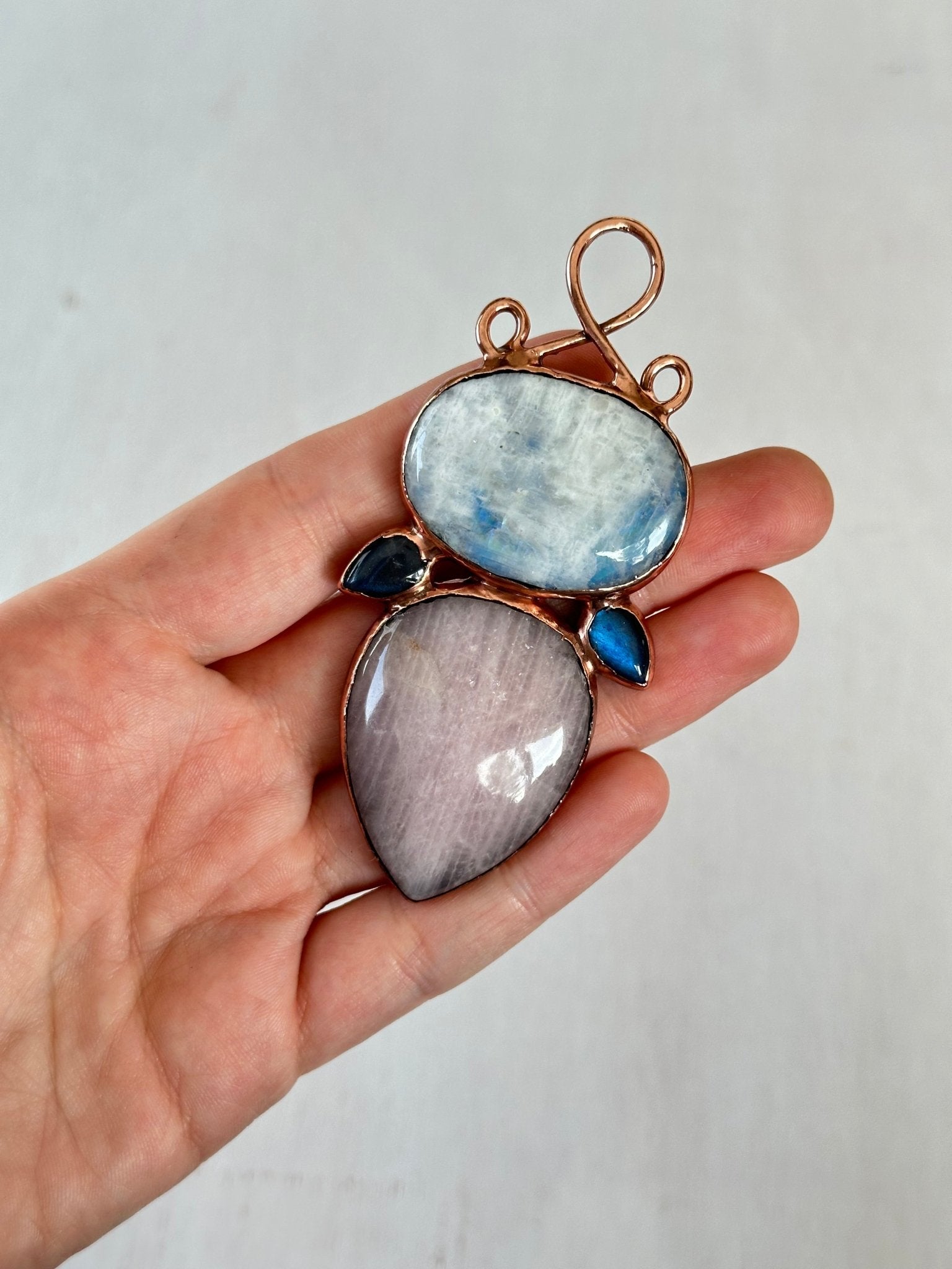 Moonstone, Rose Quartz & Labradorite Pendant - earthandelm