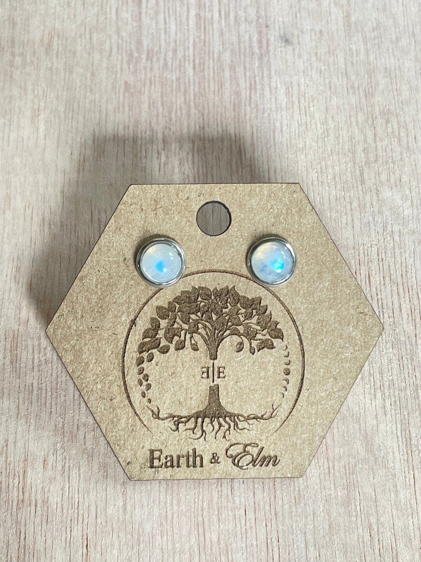 Moonstone Round Stud Earrings in Settings - earthandelm