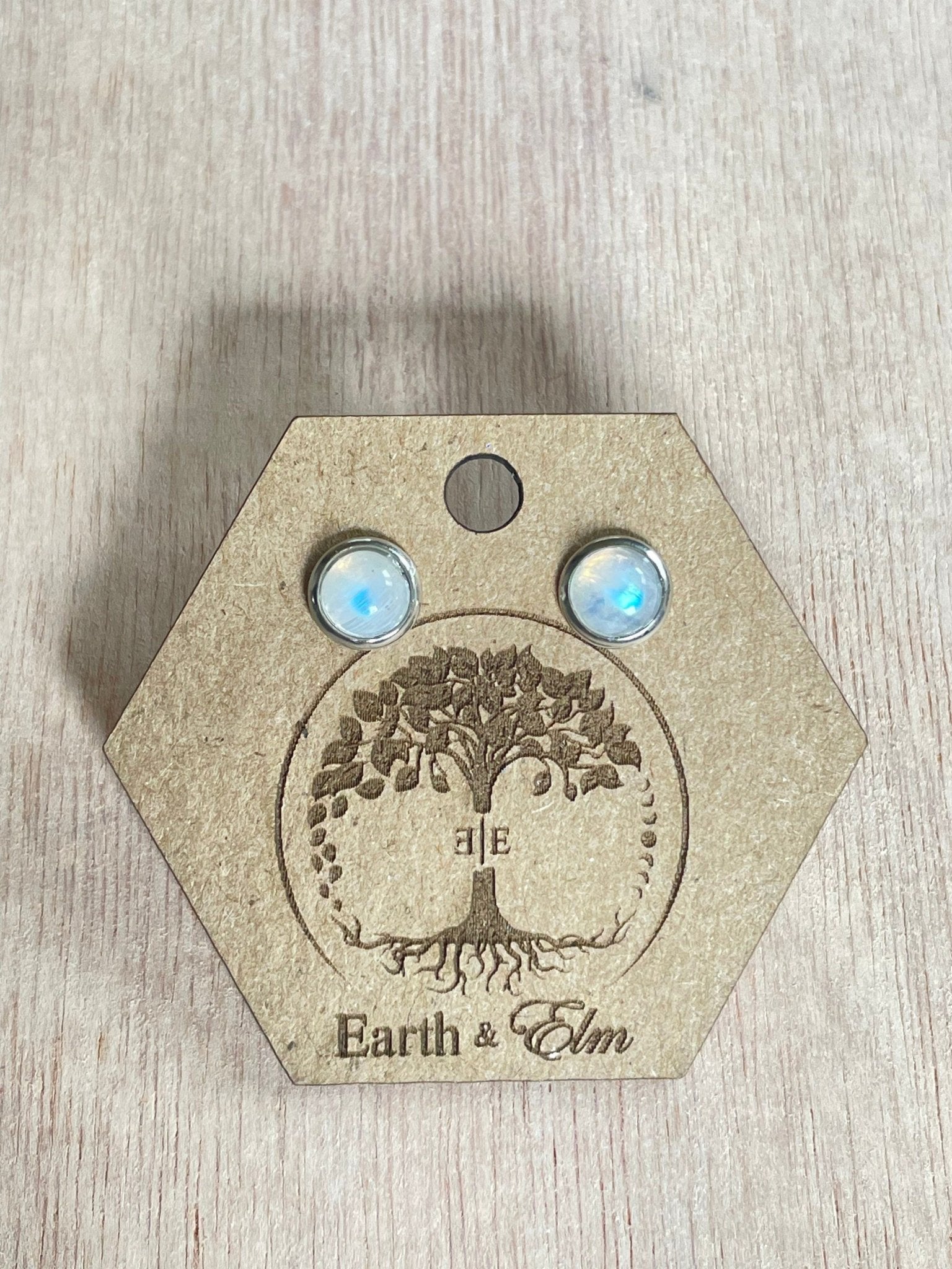Moonstone Round Stud Earrings in Settings - earthandelm