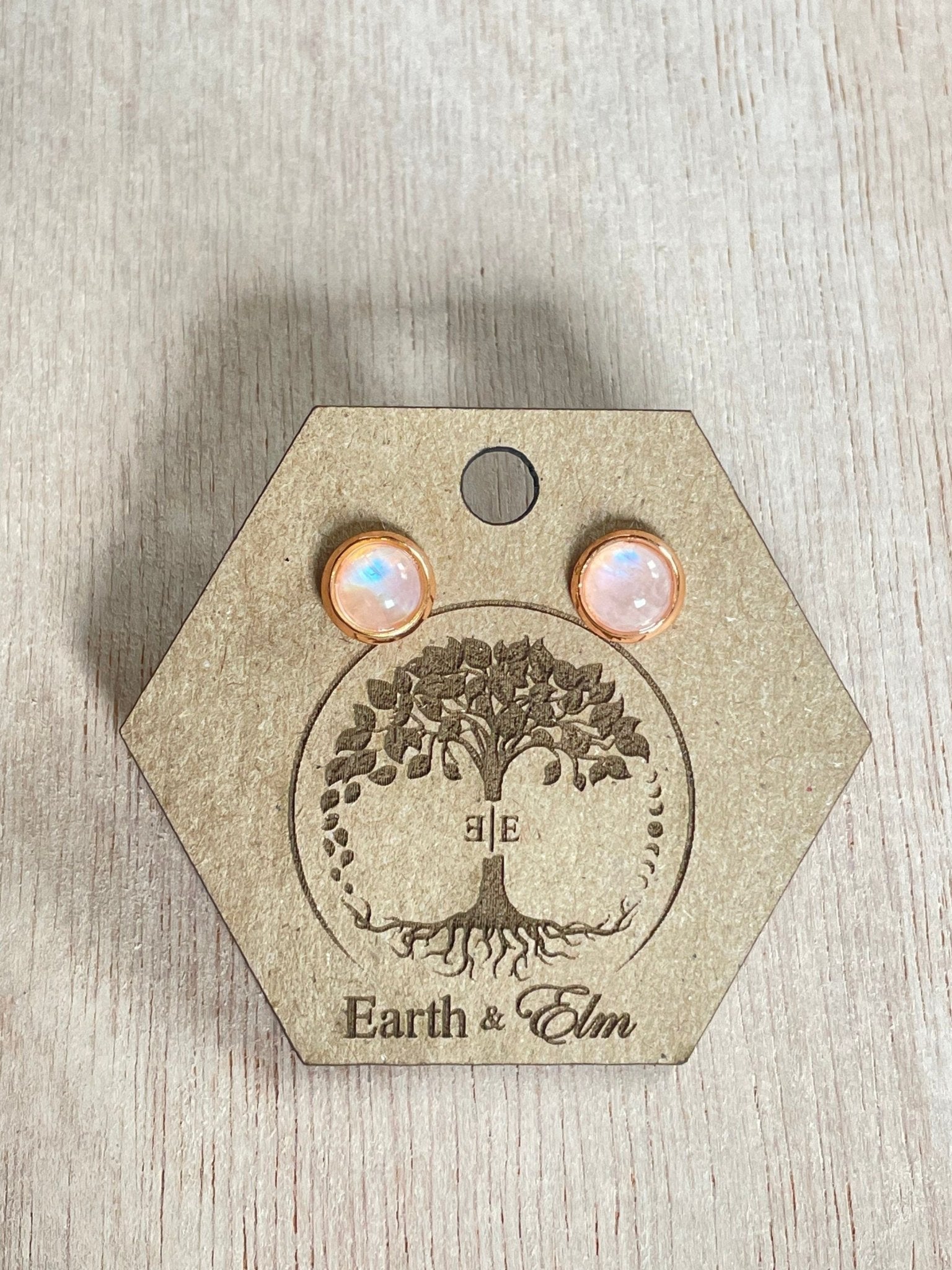 Moonstone Round Stud Earrings in Settings - earthandelm