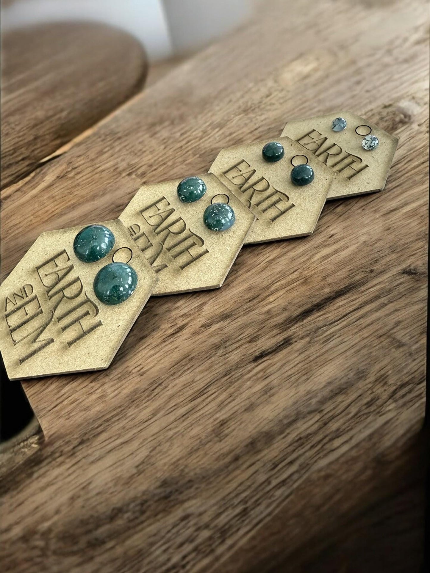 Moss Agate Round Studs - earthandelm