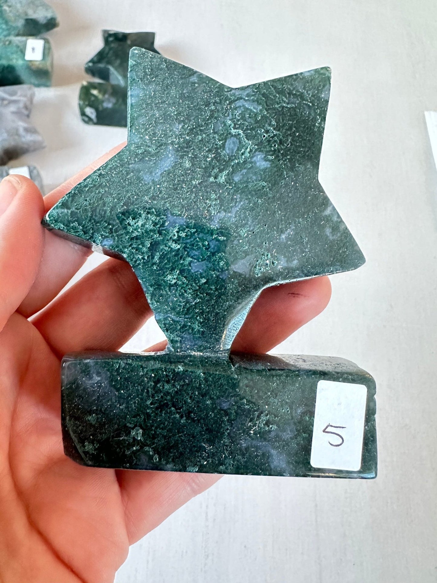 Moss Agate Star | Self Standing Gemstone | Display Carved Crystal - earthandelm