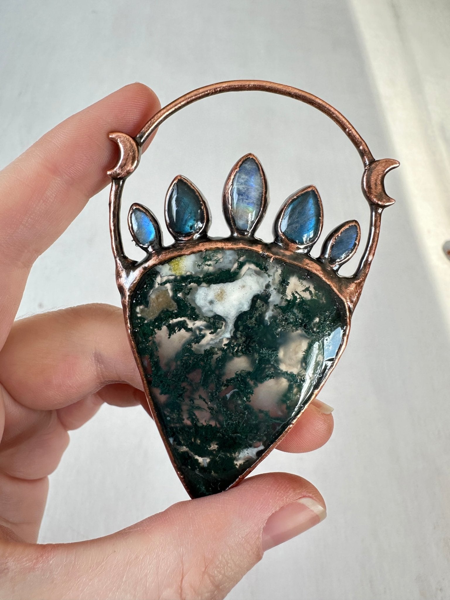 Moss Agate Statement Pendant - earthandelm