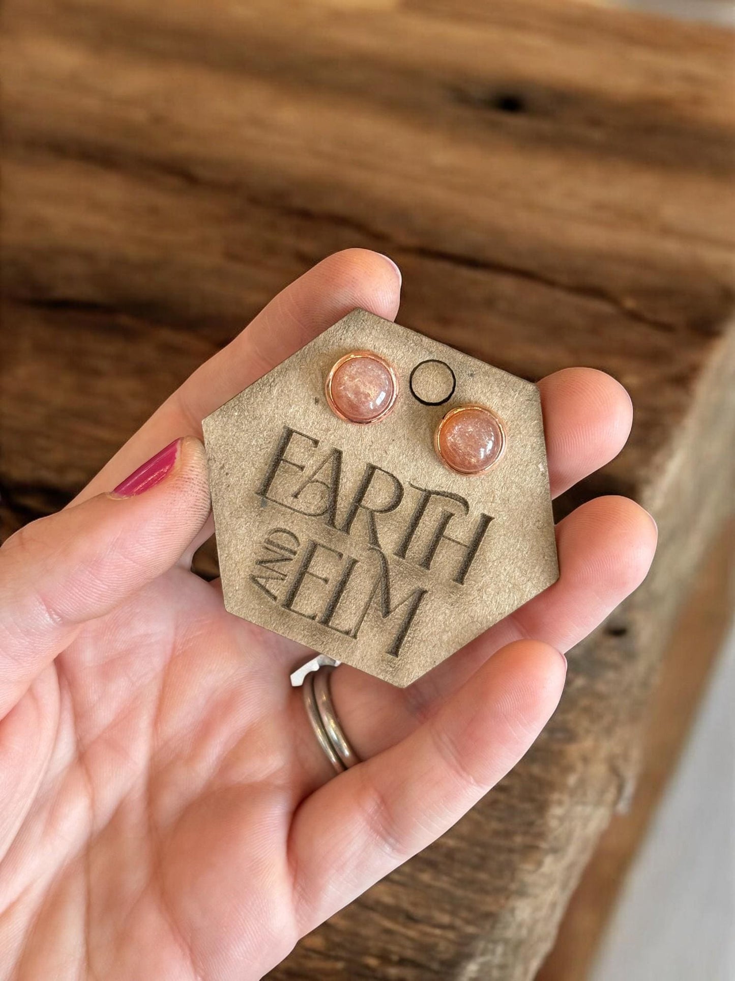 Peach Moonstone in Metal Settings - earthandelm