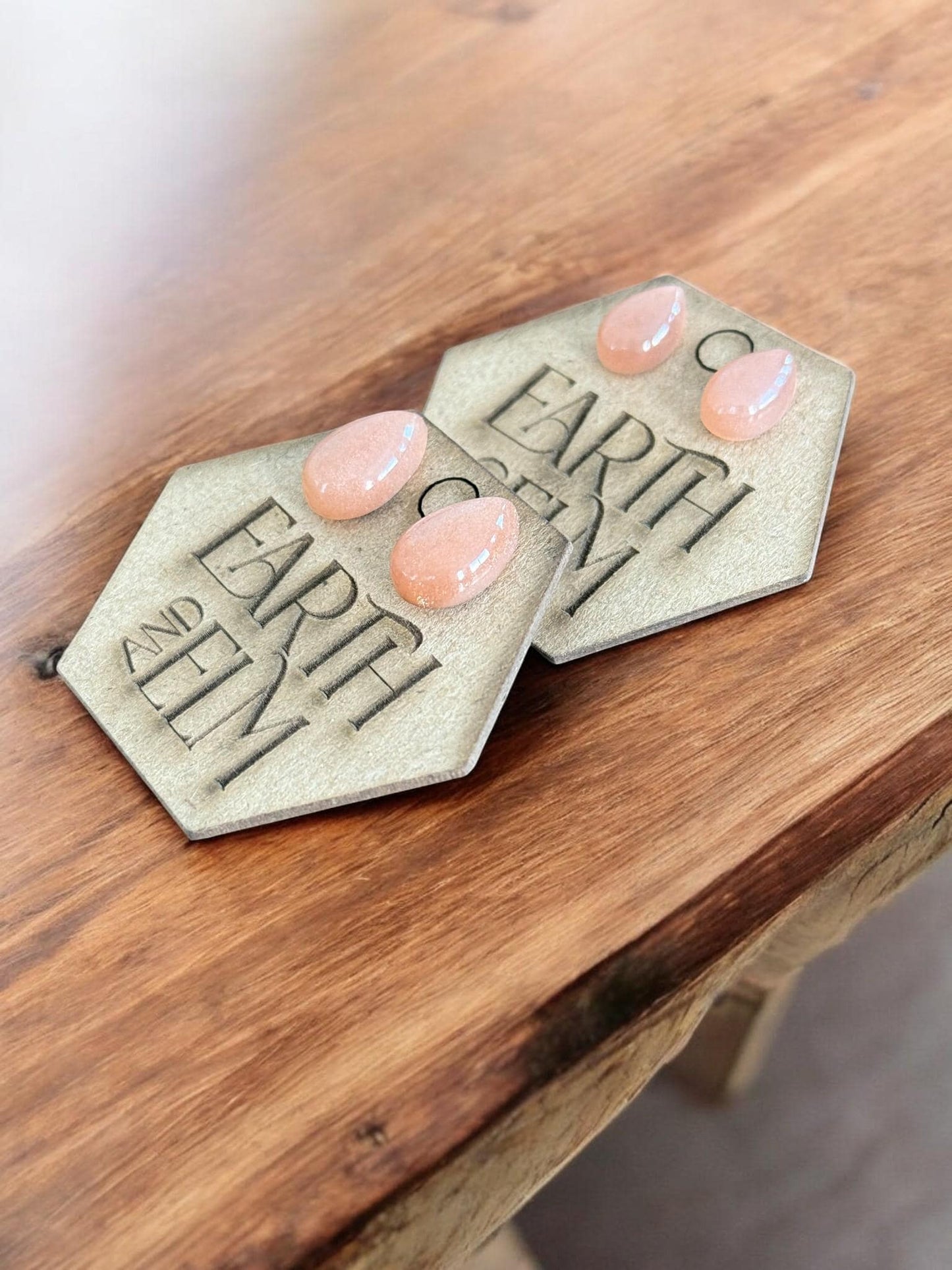 Peach Moonstone Pear Studs - earthandelm