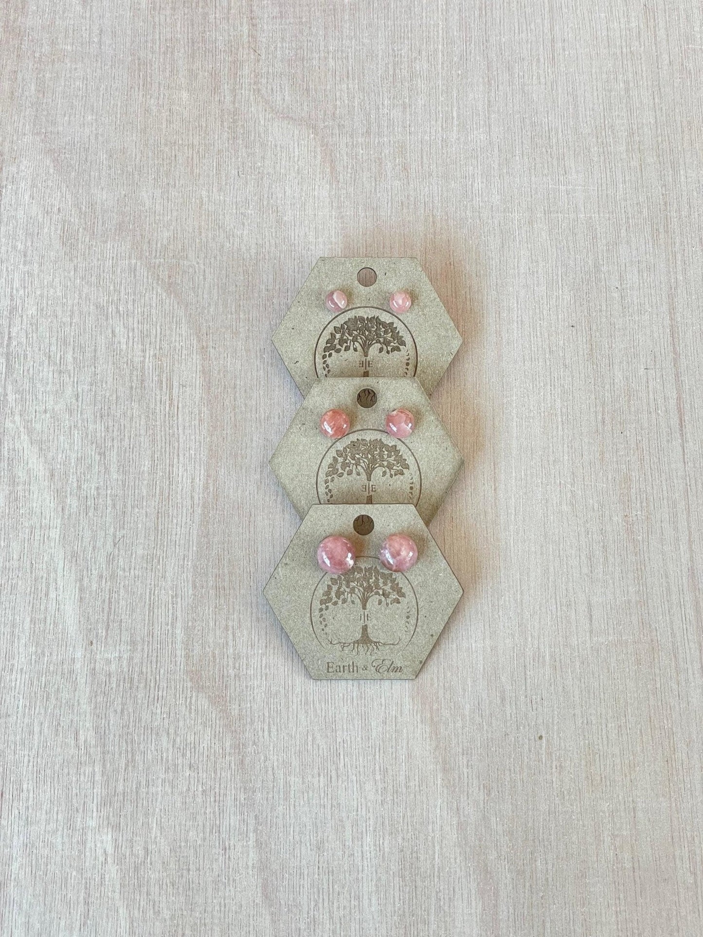 Rhodochrosite Round Gemstone Studs - earthandelm