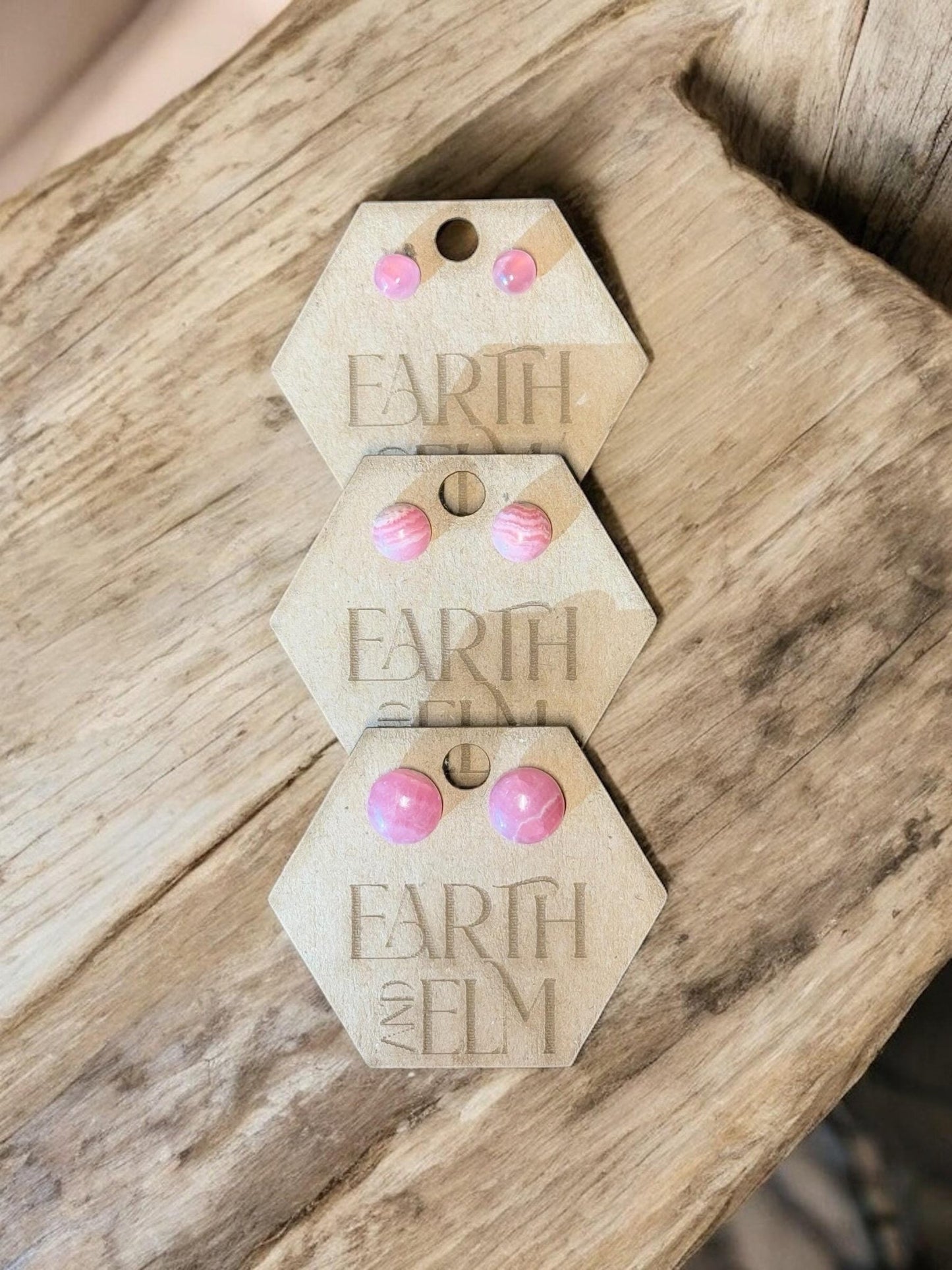 Rhodochrosite Round Gemstone Studs - earthandelm