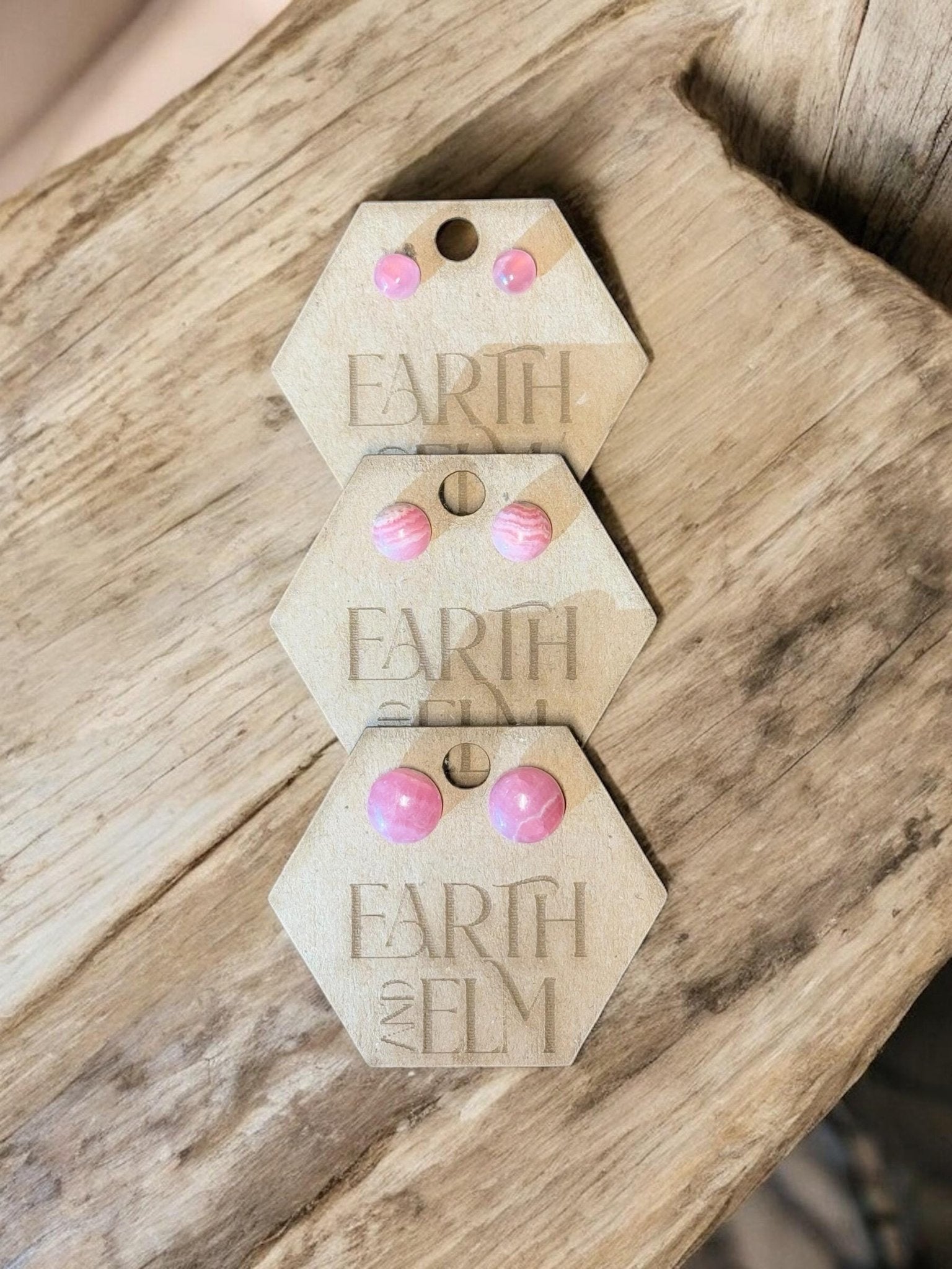 Rhodochrosite Round Gemstone Studs - earthandelm