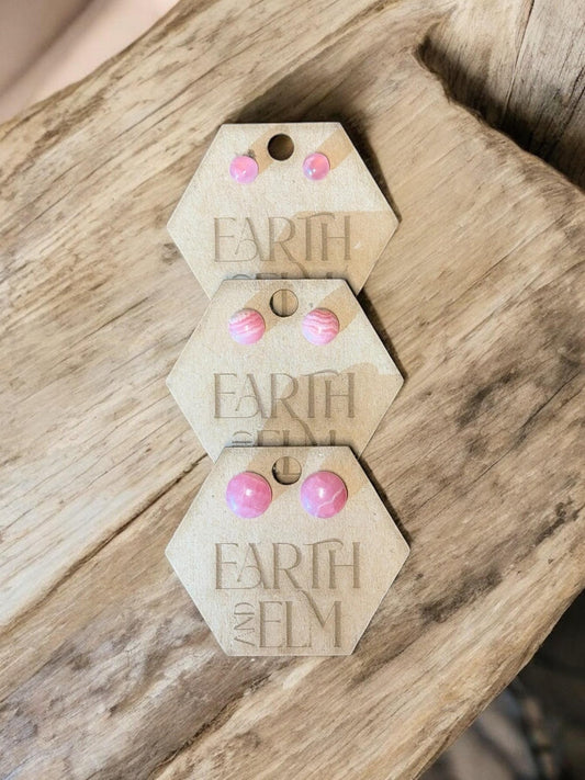 Rhodochrosite Round Gemstone Studs - earthandelm