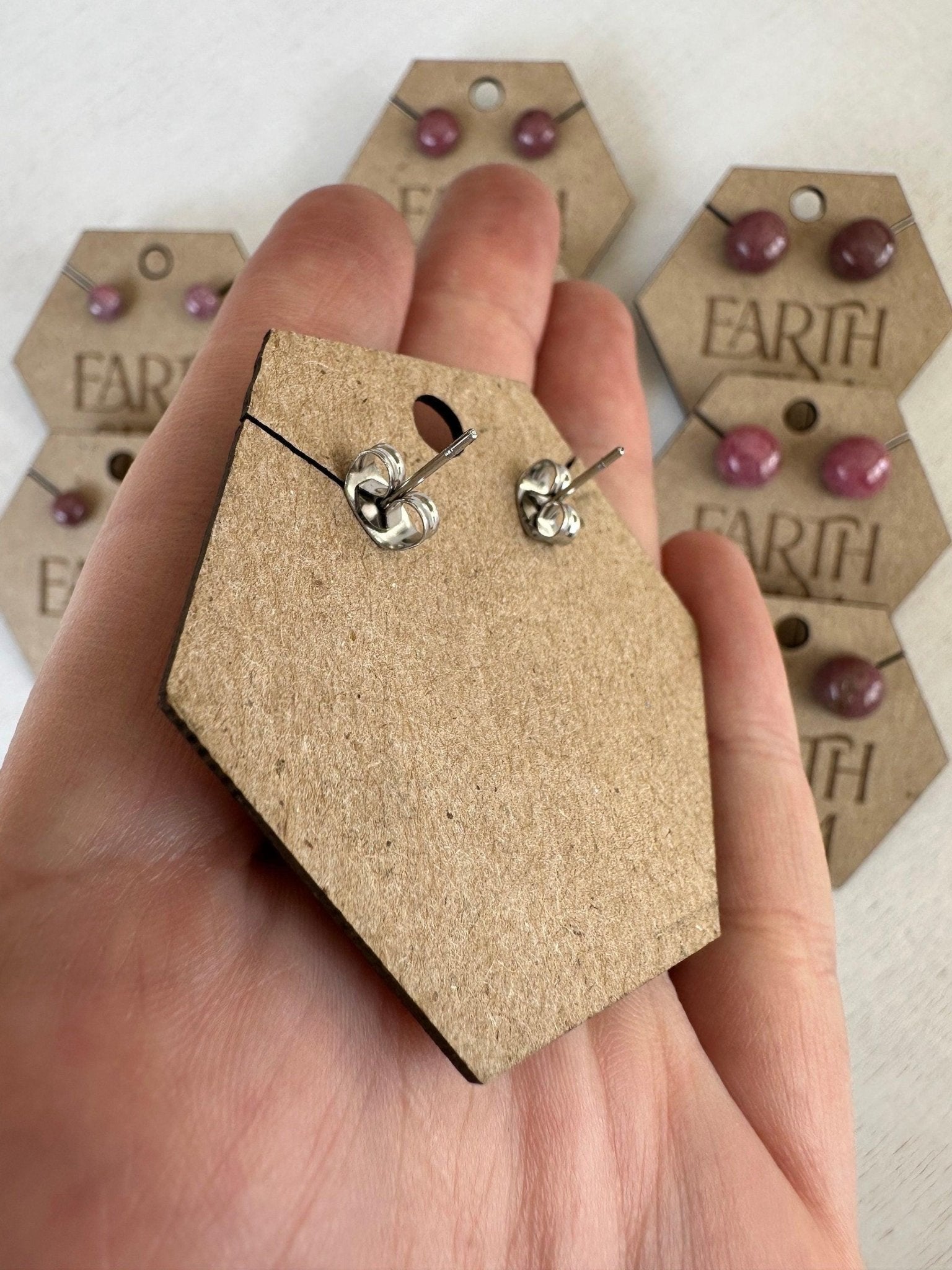 Rhodonite Round Studs - earthandelm