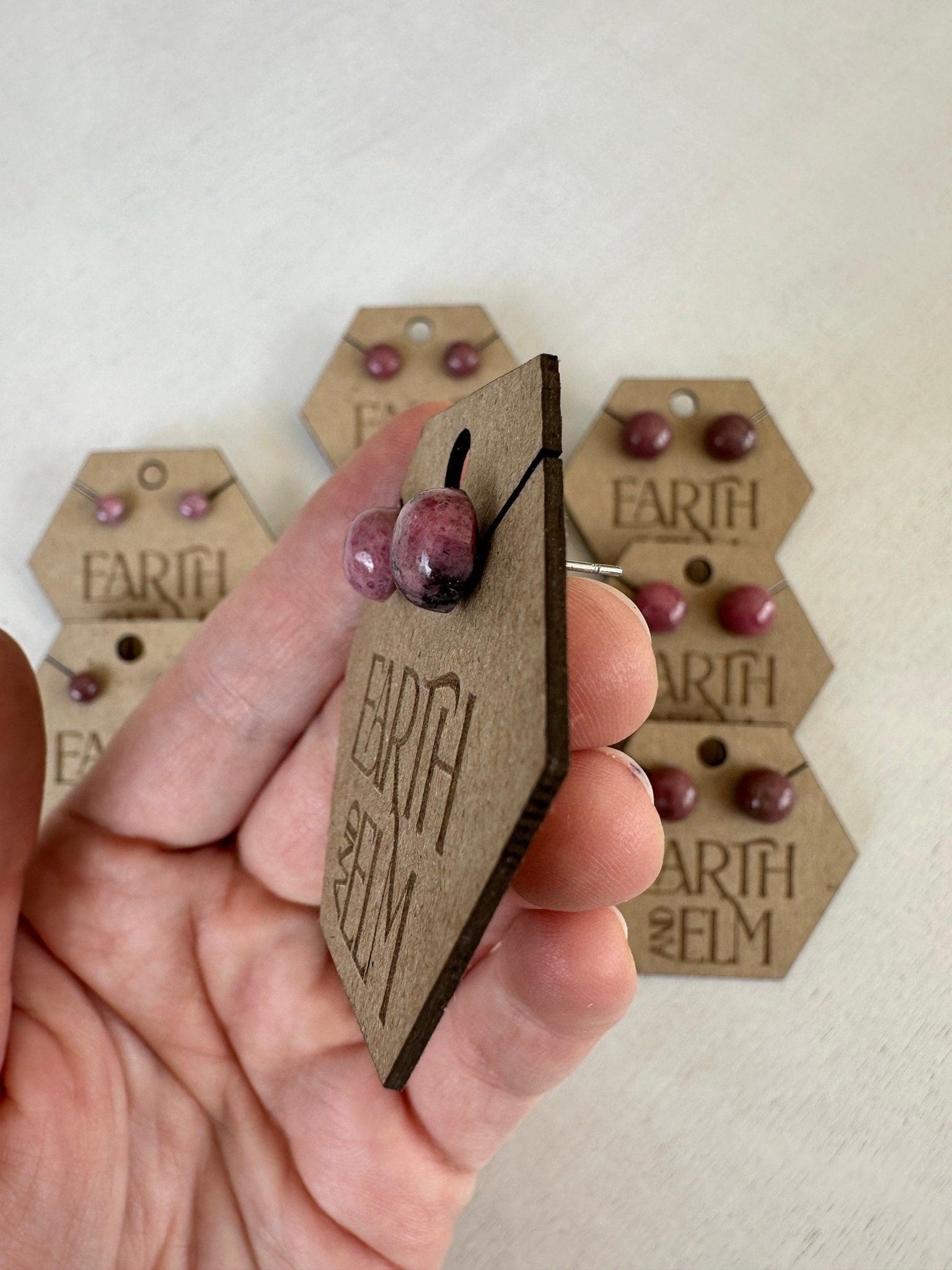 Rhodonite Round Studs - earthandelm