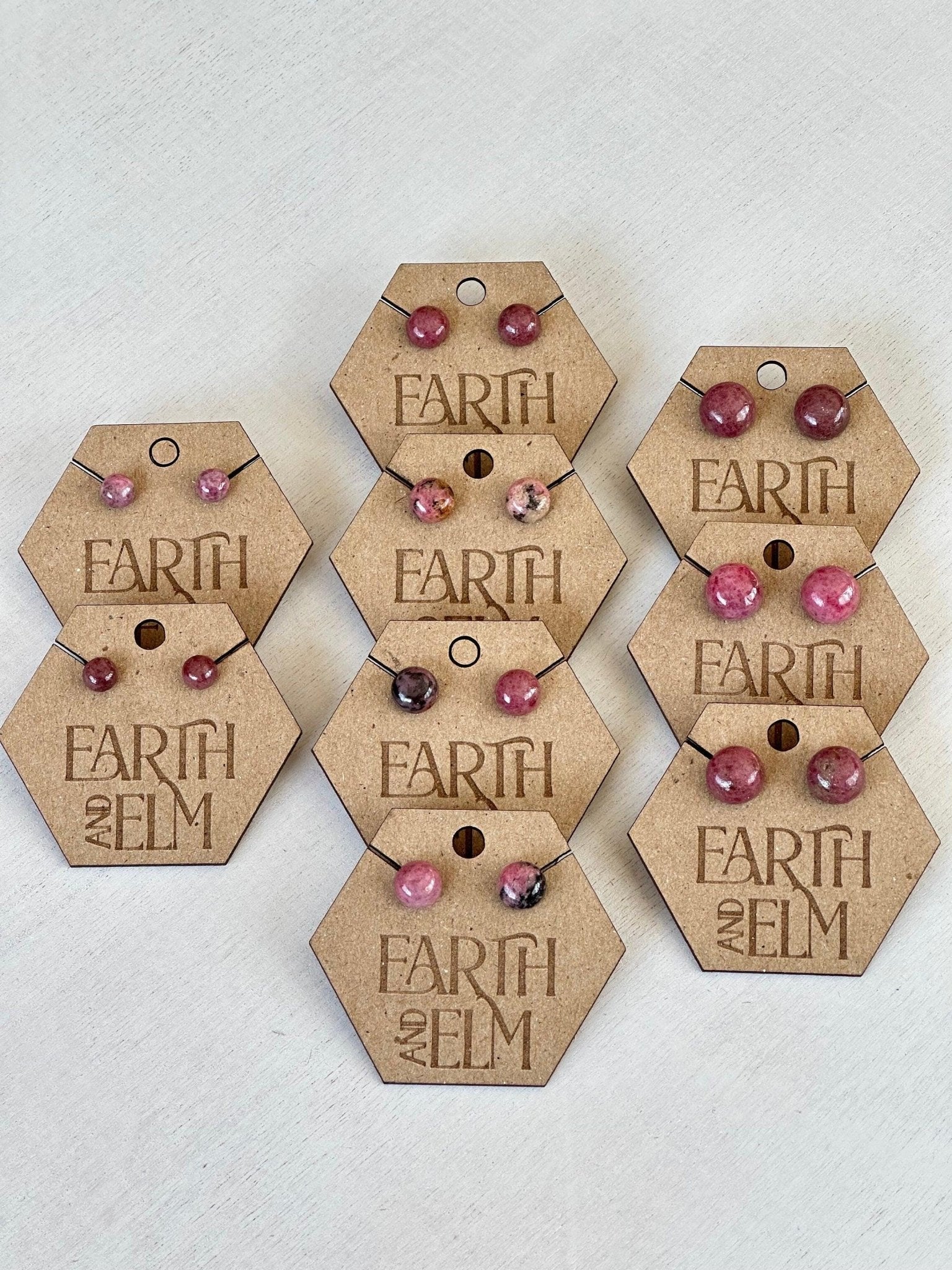 Rhodonite Round Studs - earthandelm