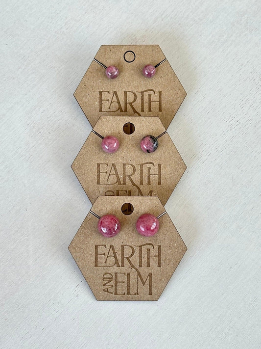 Rhodonite Round Studs - earthandelm