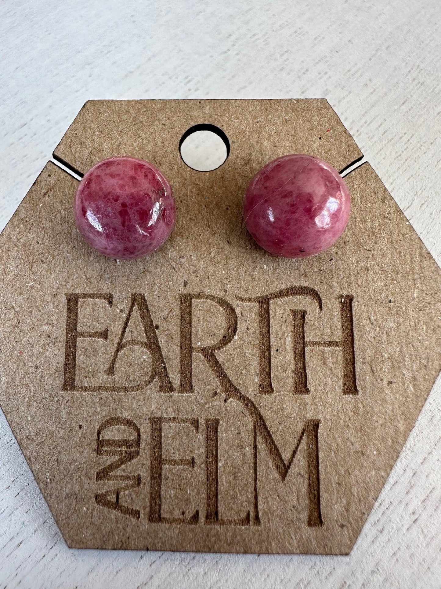 Rhodonite Round Studs - earthandelm