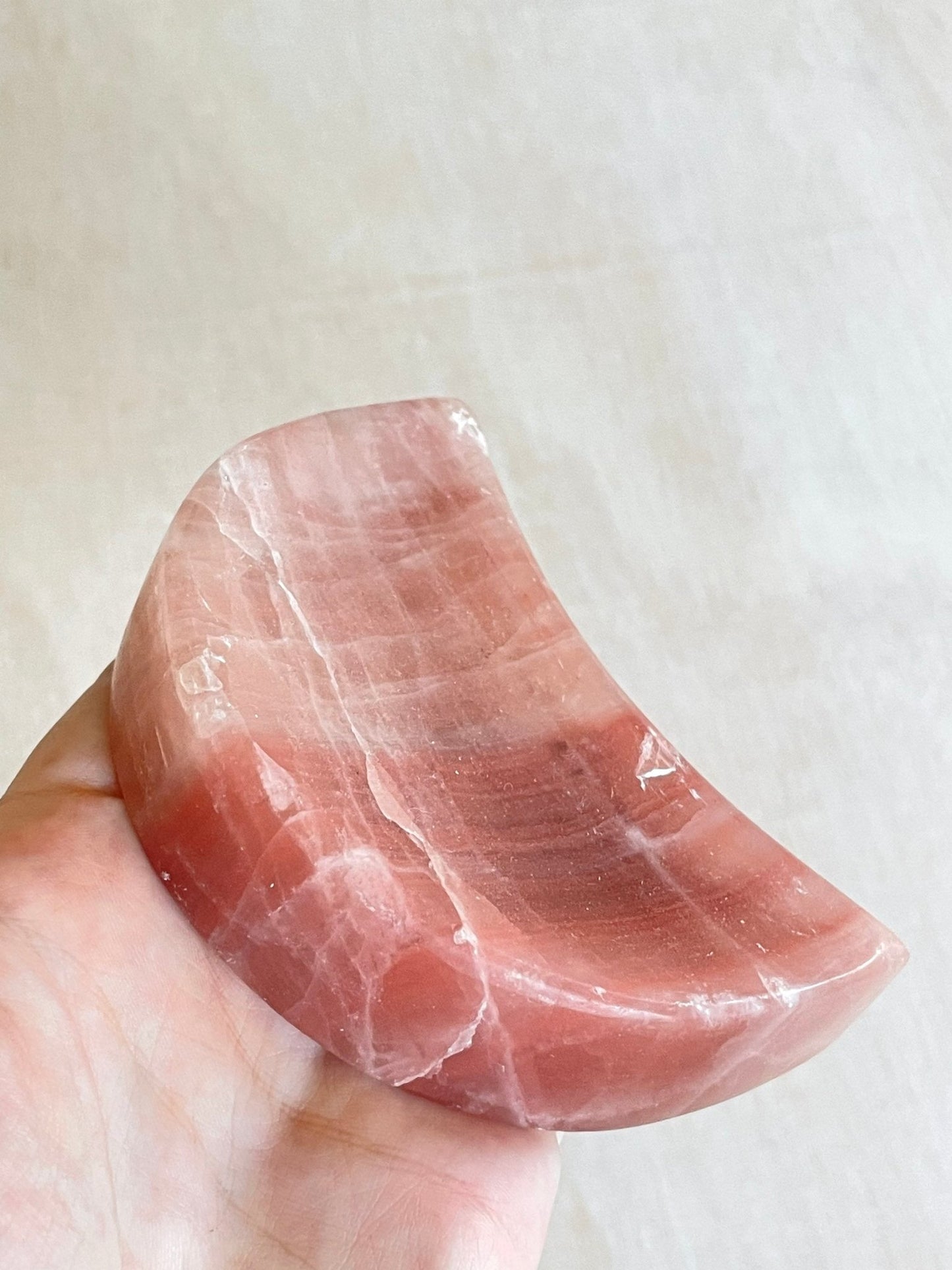 Rose Calcite Moon Bowl | AAA Quality Rose Calcite | Gemstone Crystal Bowl - earthandelm