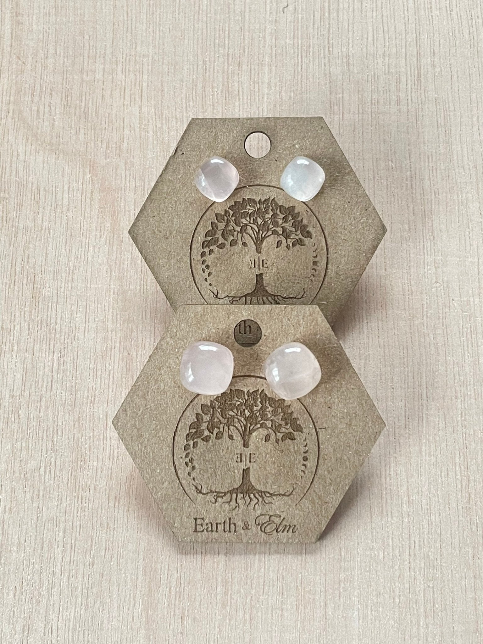 Rose Quartz Cushion Studs - earthandelm