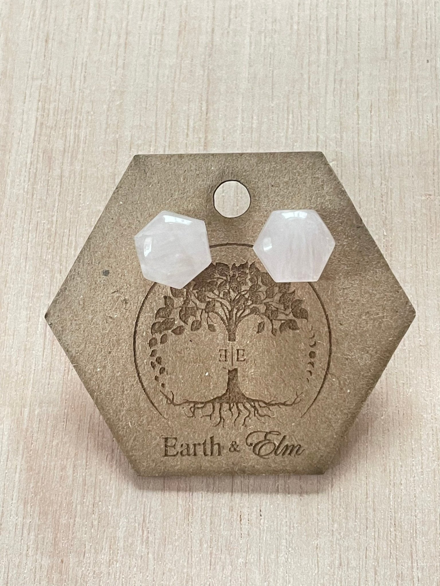 Rose Quartz Hexagon Studs - earthandelm