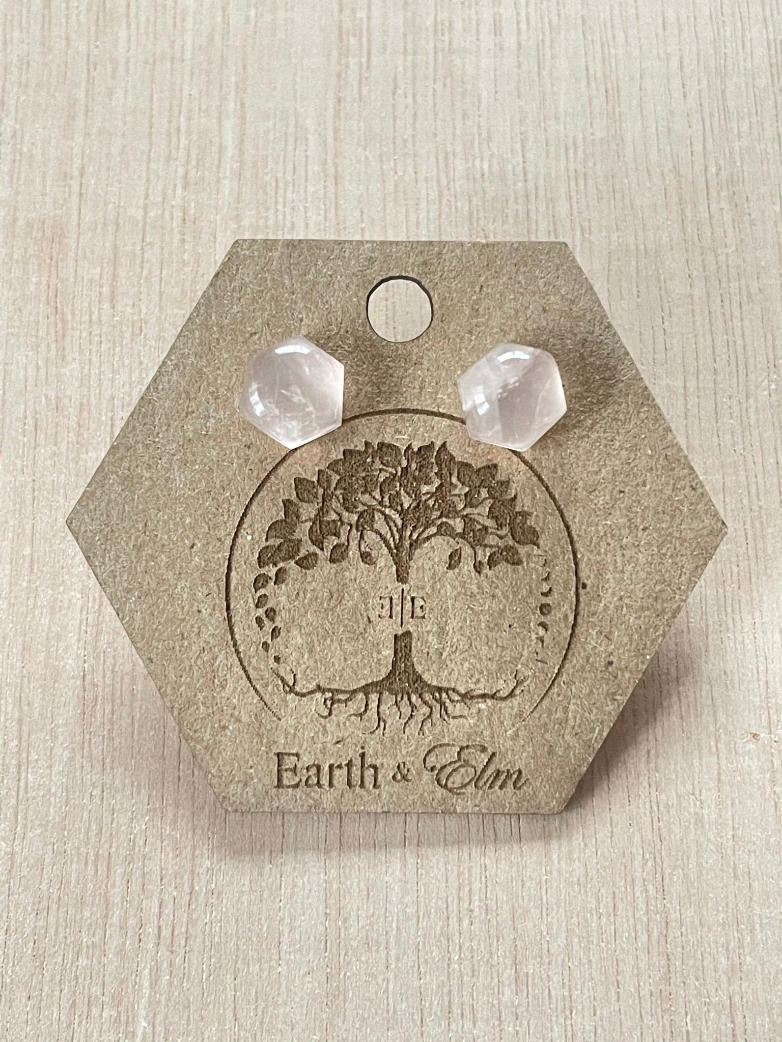 Rose Quartz Hexagon Studs - earthandelm