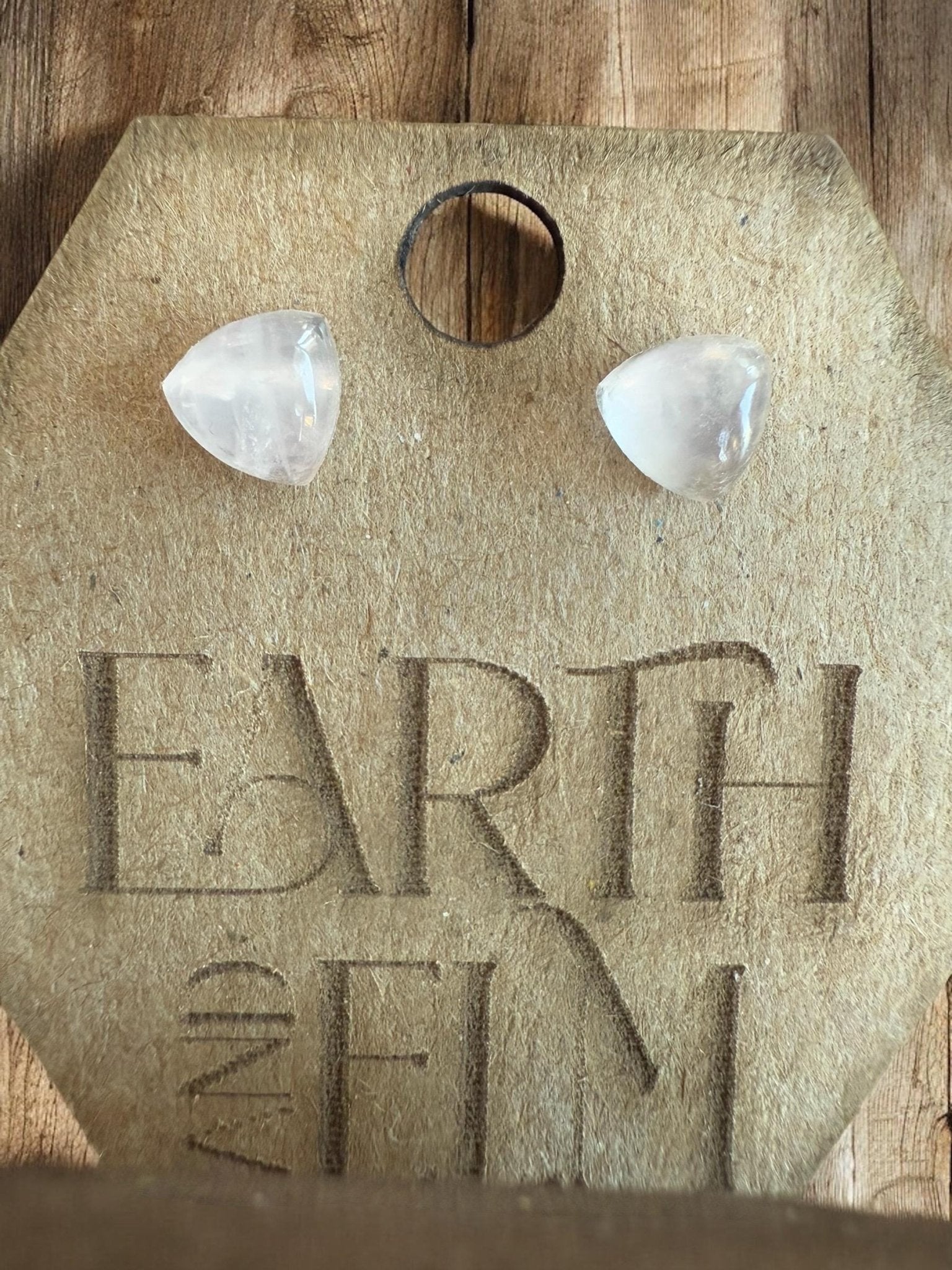 Rose Quartz Trillion Studs - earthandelm