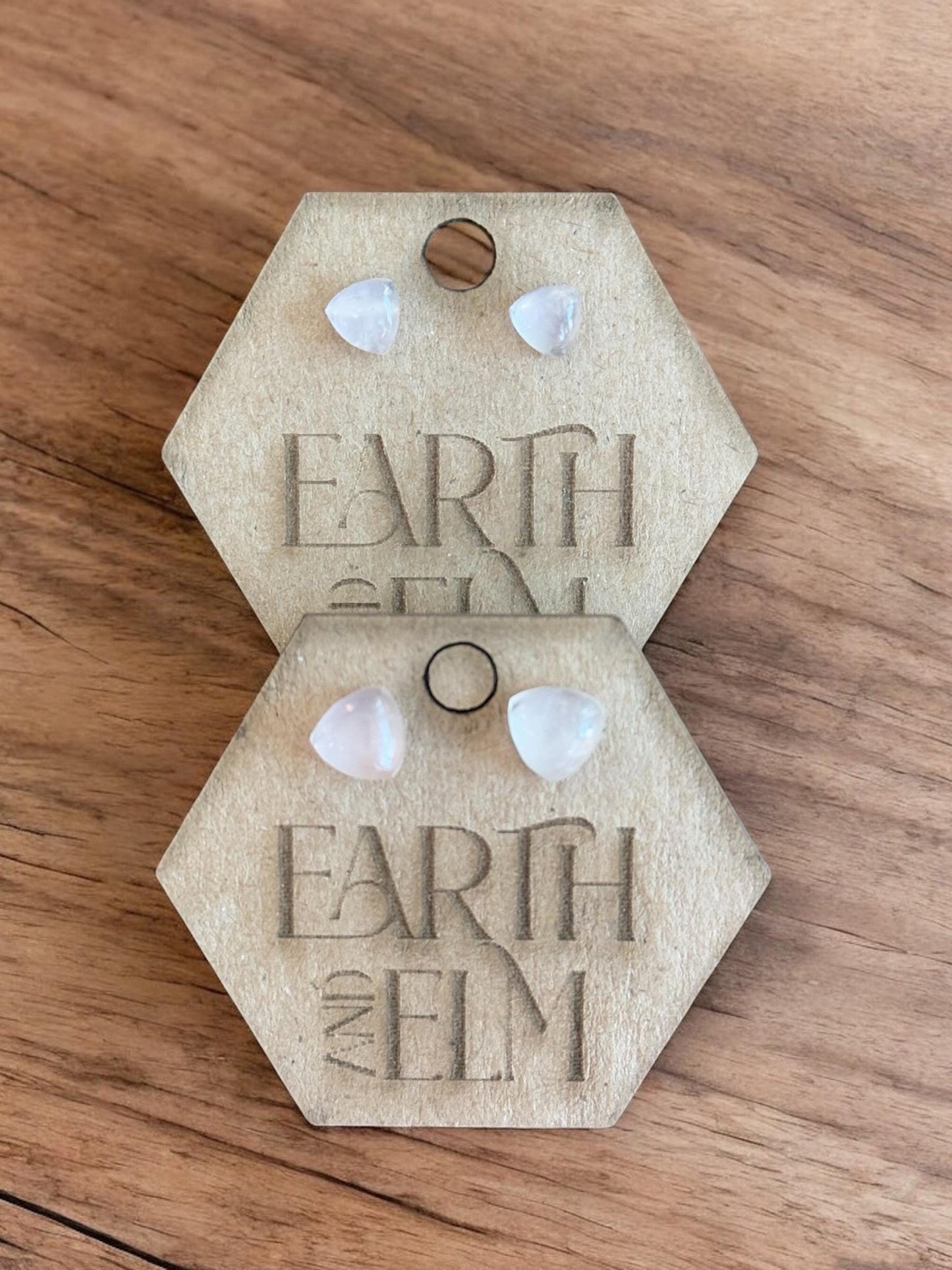 Rose Quartz Trillion Studs - earthandelm