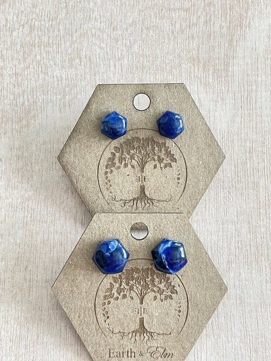 Sodalite Hexagon Studs - earthandelm