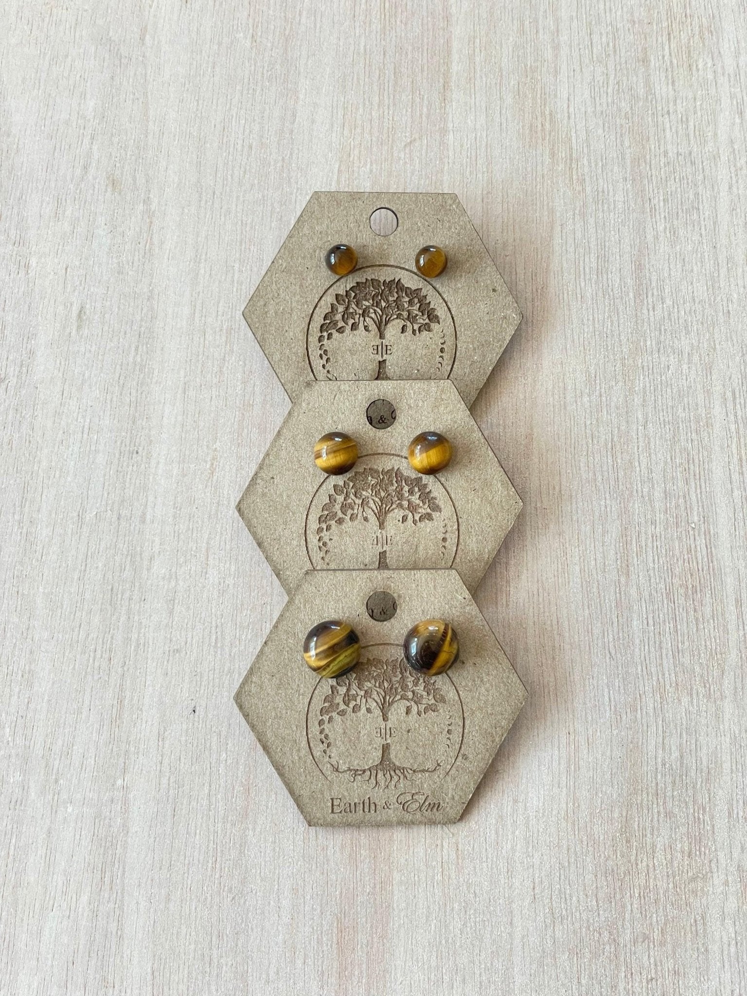 Tiger’s Eye Round Gemstone Studs - earthandelm