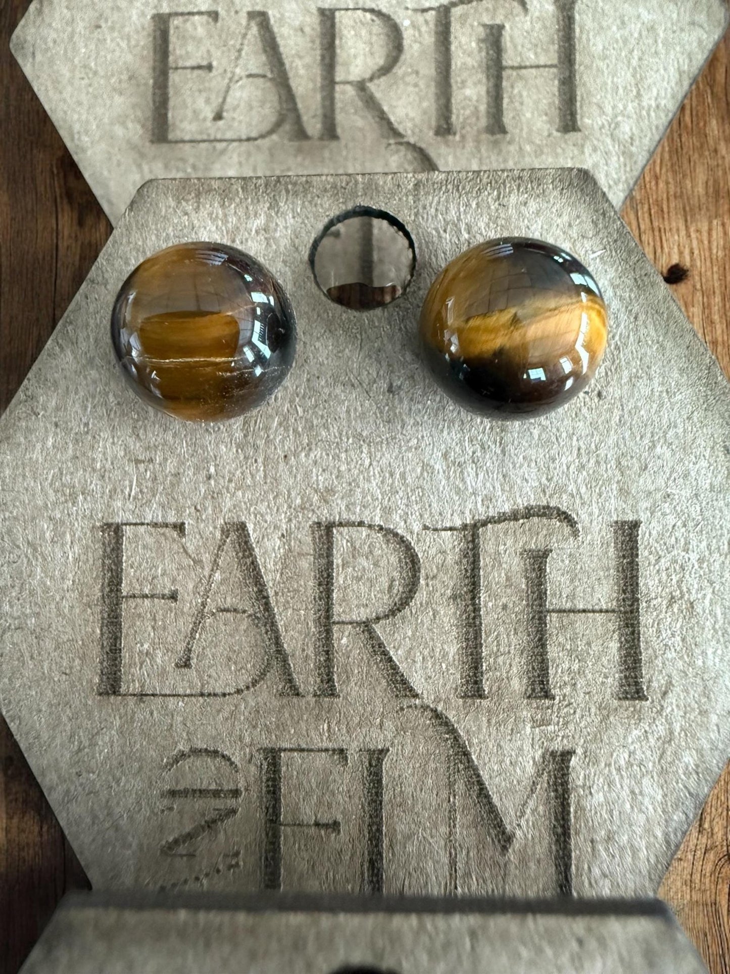 Tiger’s Eye Round Gemstone Studs - earthandelm