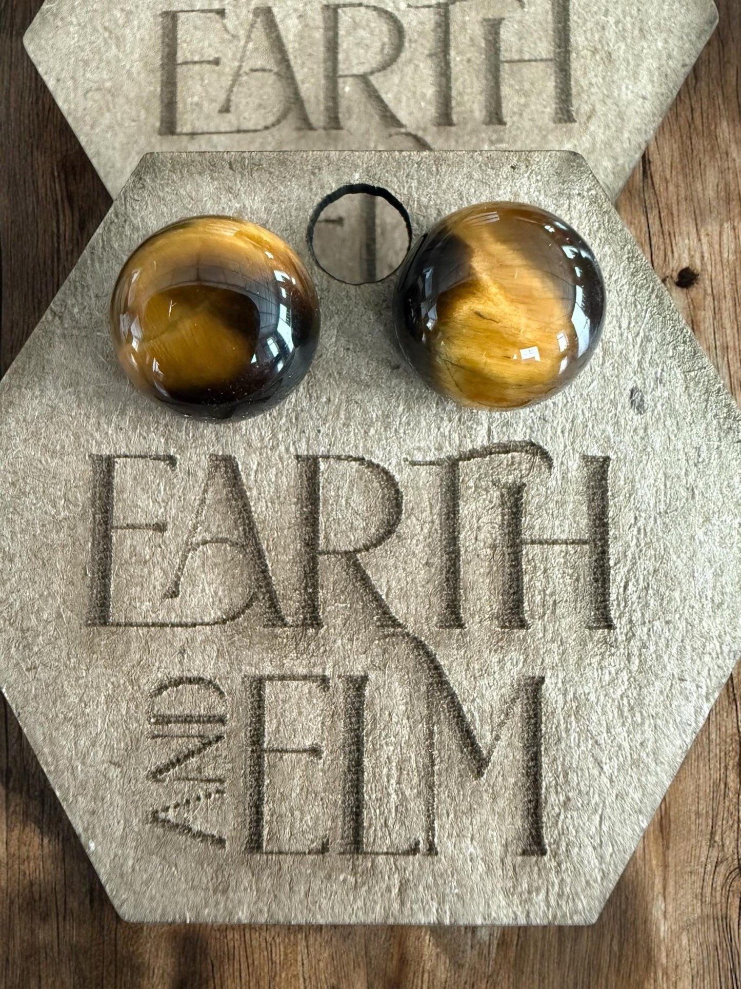 Tiger’s Eye Round Gemstone Studs - earthandelm
