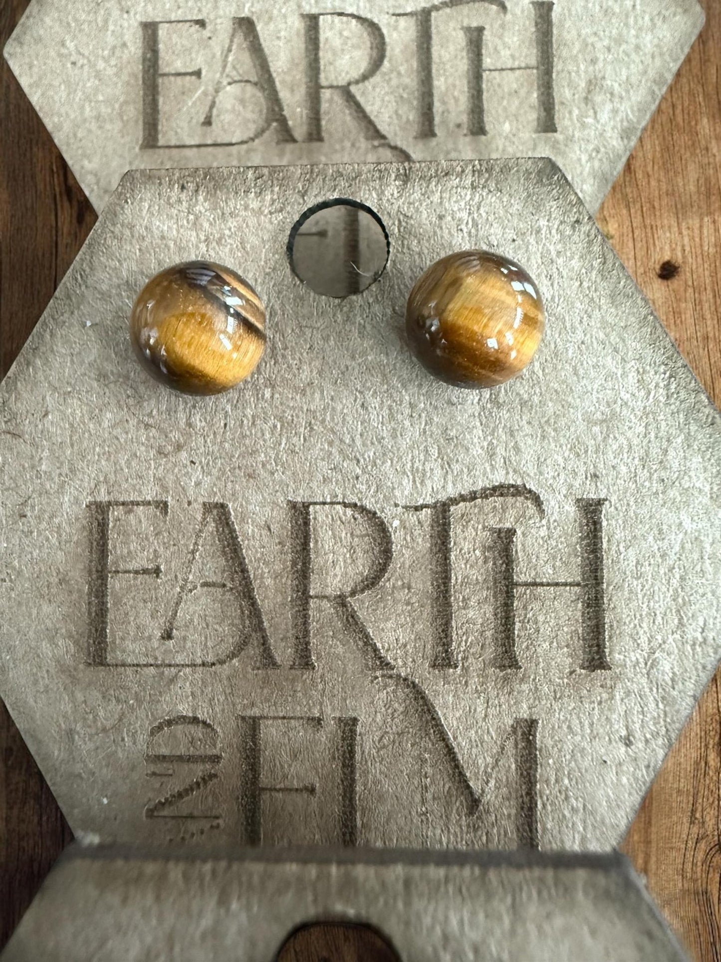 Tiger’s Eye Round Gemstone Studs - earthandelm